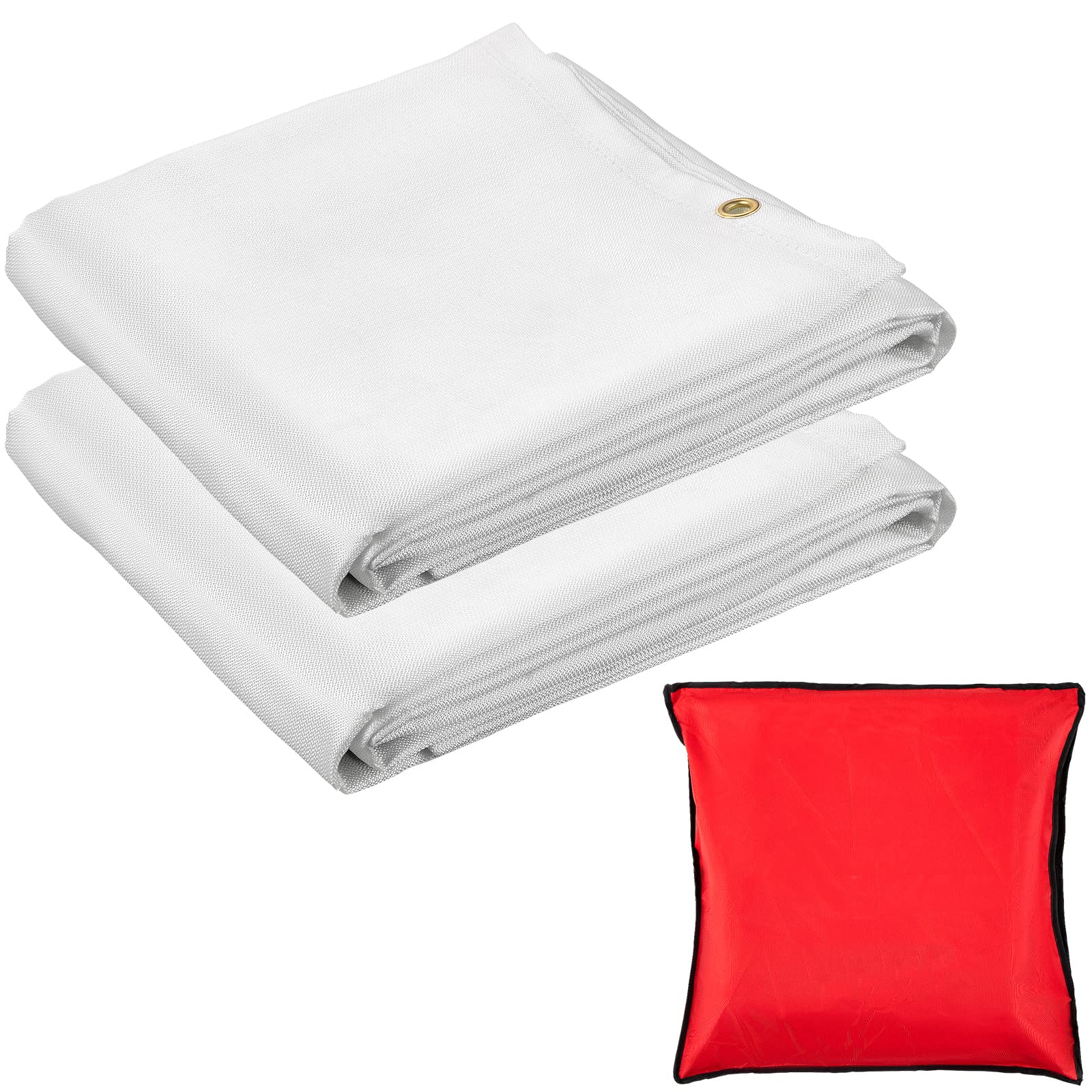 VEVOR Fire Blankets, 2 Pack Welding Blankets, 8' x 10' Fire Suppression Blanket, 1022°F Flame Fiberglass Retardant Blanket, White Fire Emergency Blankets with 12 Brass Grommets