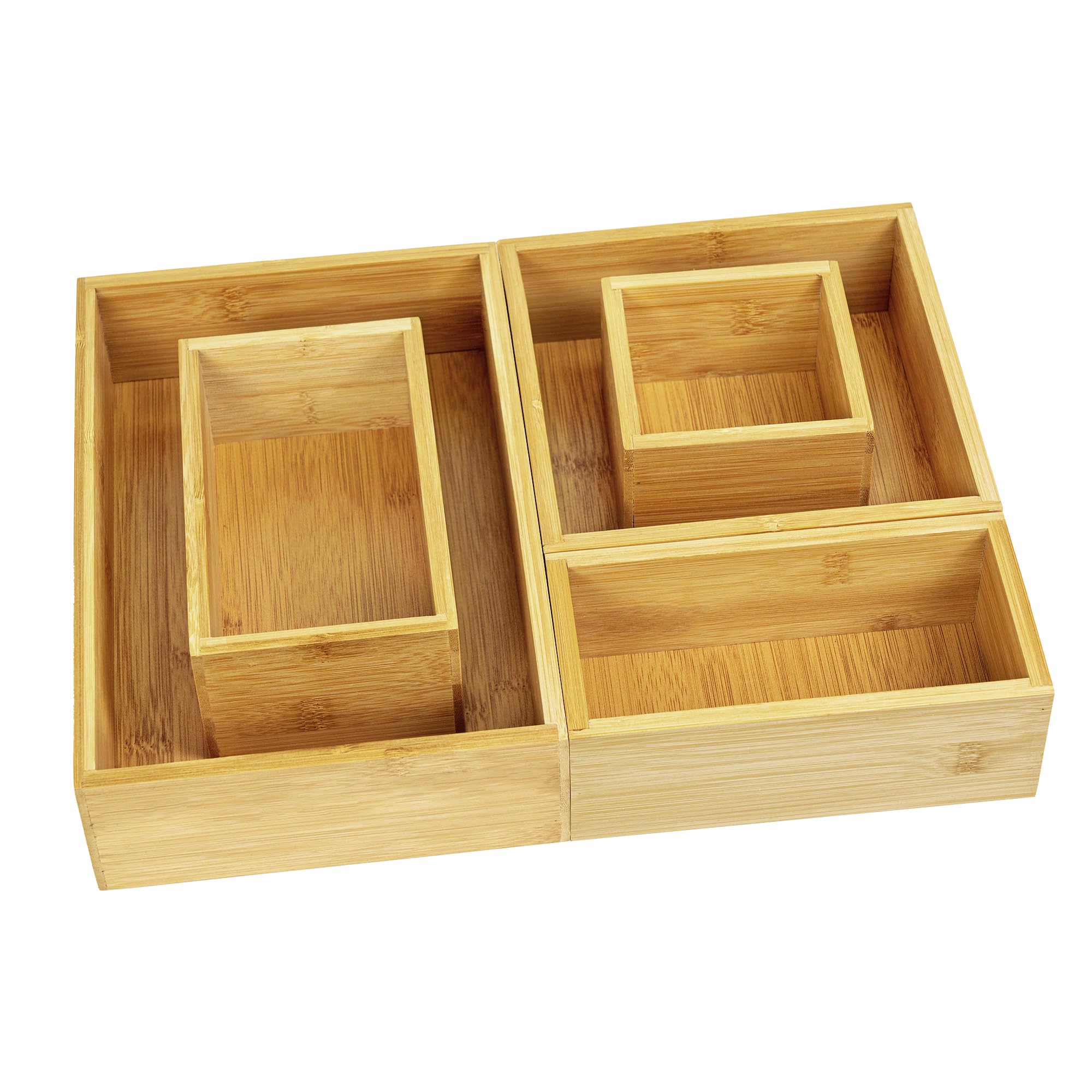 VaeFae 5 PCS Bamboo Drawer Organizers Set, 5-size Wooden Organizer Box, Storage Bins for Kitchen, Bathroom, Office, Bedroom and Living Room