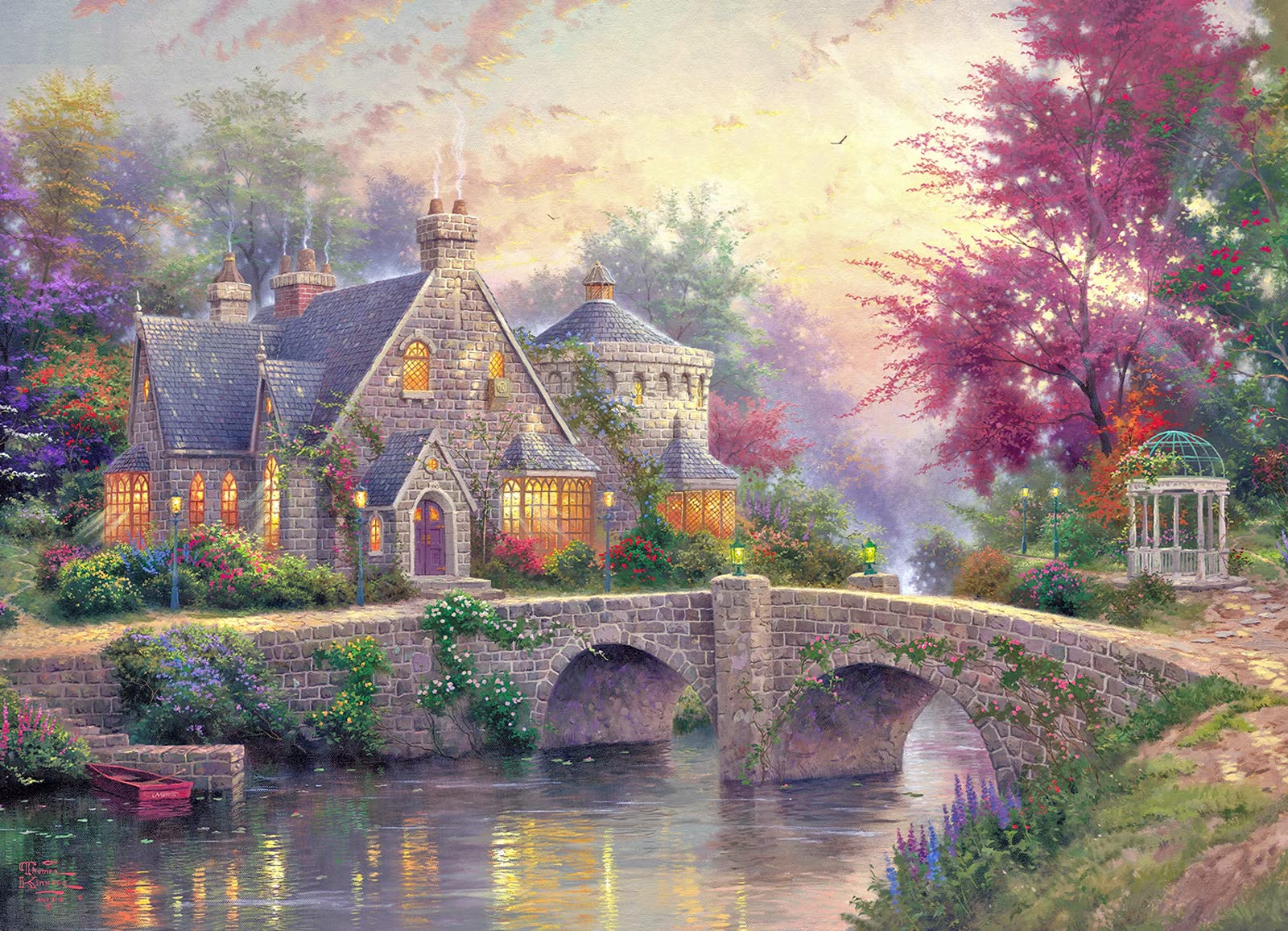 Jigsaw Puzzles for Adults 1000 Pieces Country House Puzzles Spring Landscape Puzzle Picturesque Bridge 1000 Piece Jigsaw Puzzle DIY Challenging Game Toys Gift