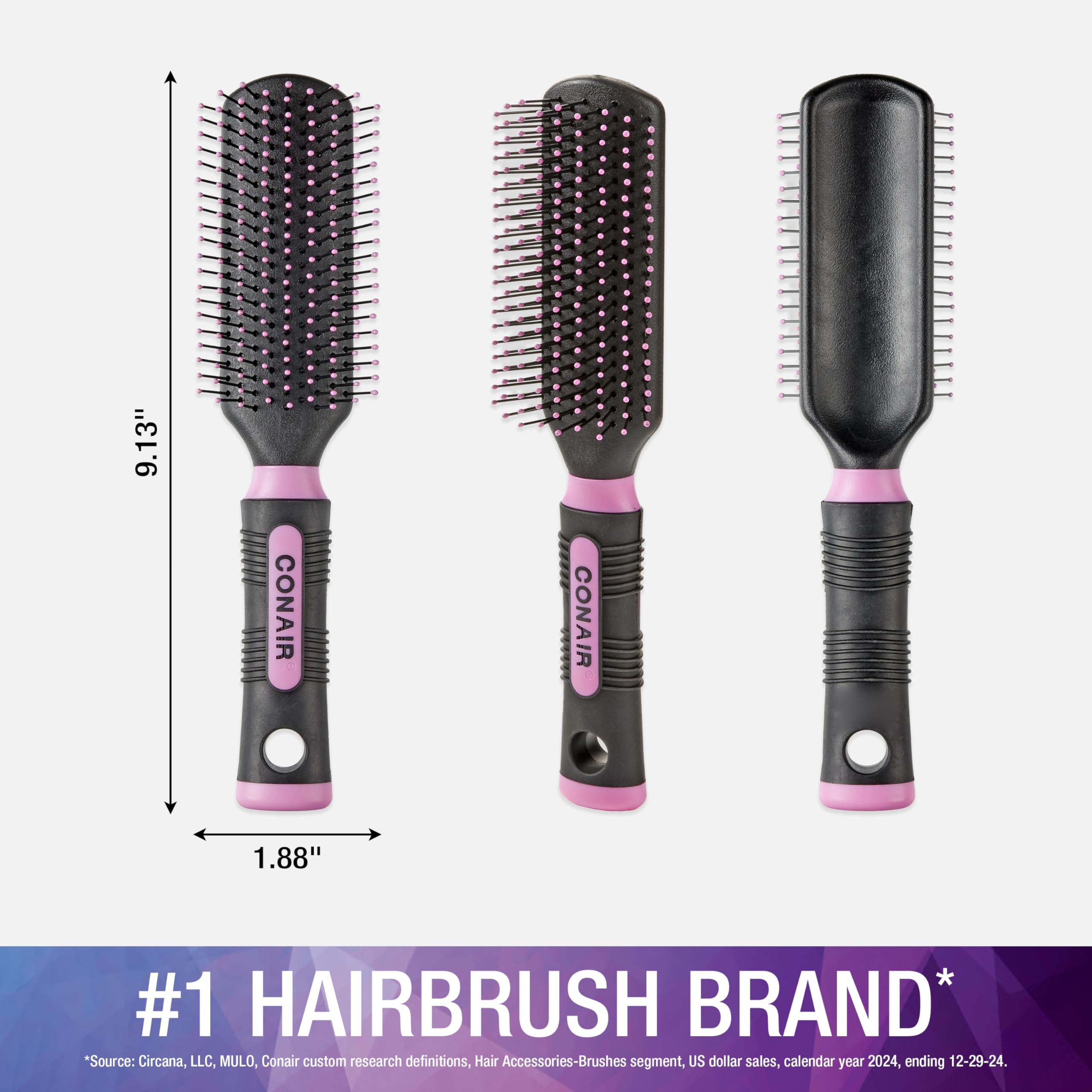 Conair Salon Results Hairbrush - Hair brush for Men and Women - Detangling - suitable for all hair types -features Nylon Bristles - Pink/Black