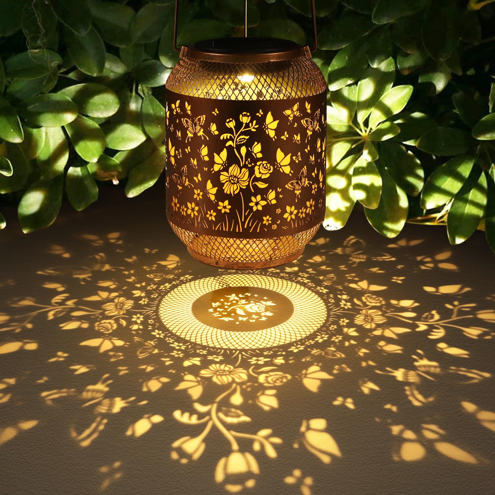 Butterfly Solar Lanterns Outdoor, Birthdays Gifts for Women Mom Grandma, Metal Waterproof Hanging Hollow Out Garden Decorative Solar LED Light for Yard, Patio, Lawn, Porch, Backyard