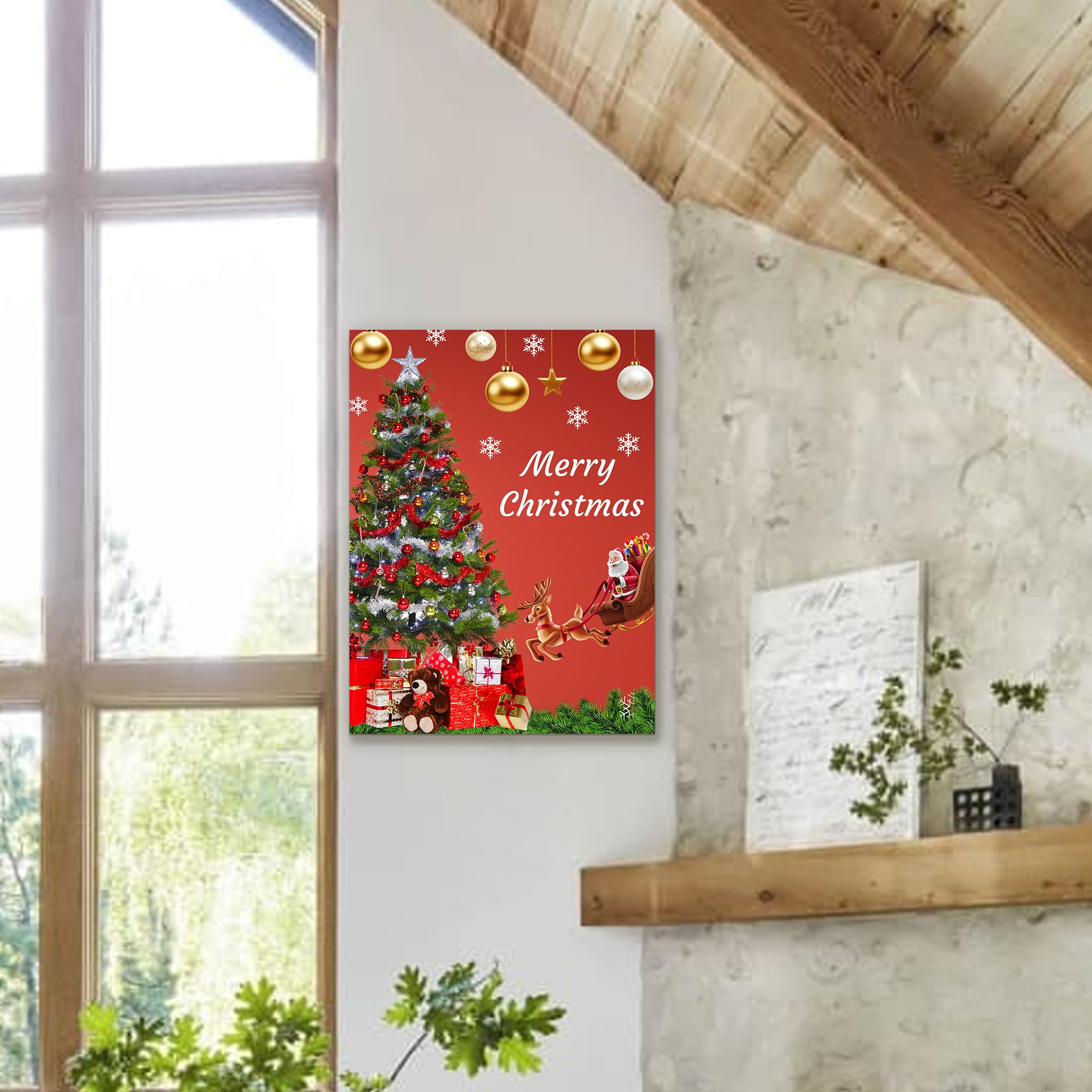 Christmas Pictures Wall Decor Framed Canvas Wall Art for Living Room Bedroom (12’’W X 16’’H)