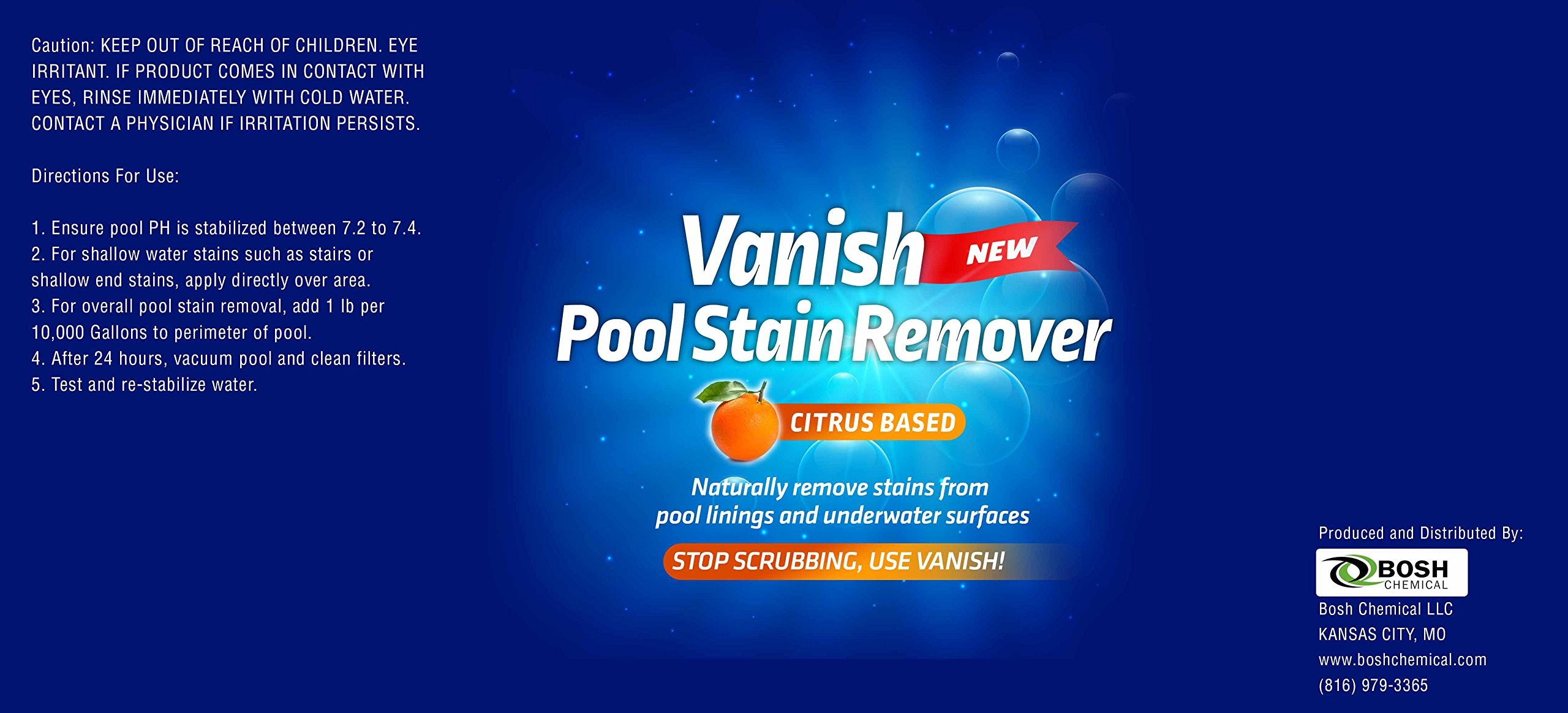 Bosh Chemical Vanish Pool & Spa Stain Remover 2 Pack (4LBS)- Natural Safe Citrus Based, Works Excellent on Vinyl, Fiberglass, and Metals, Removes Rust and Other Tough Stains
