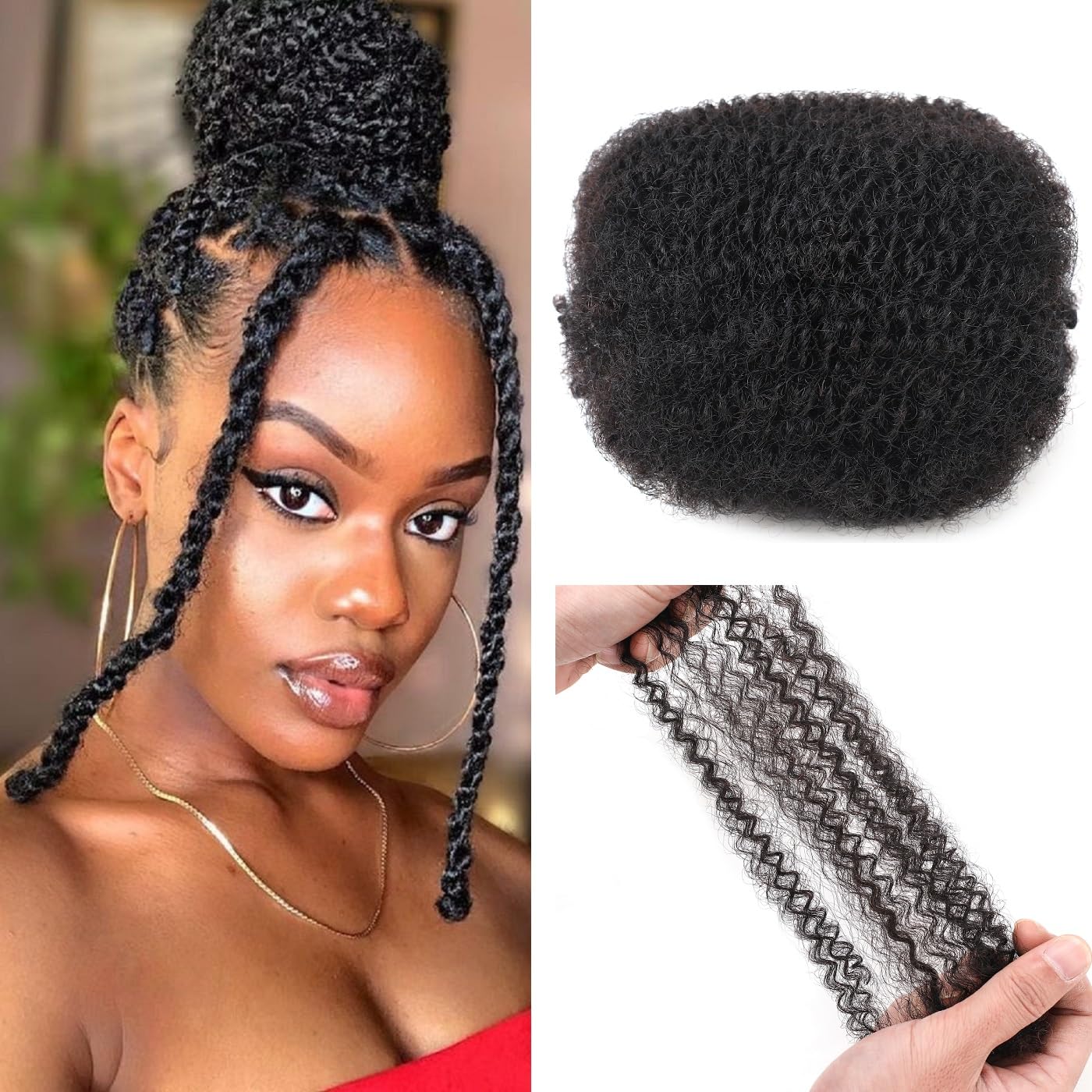 YuDragonFt Afro Kinkys Bulk Human Hair 16 Inch 30g/Bundle Black 16 Inch Afro Kinky Bulk 100% Human Hair Afro Kinky Hair Bleach Before Dyeing(30 Gram Each Package)