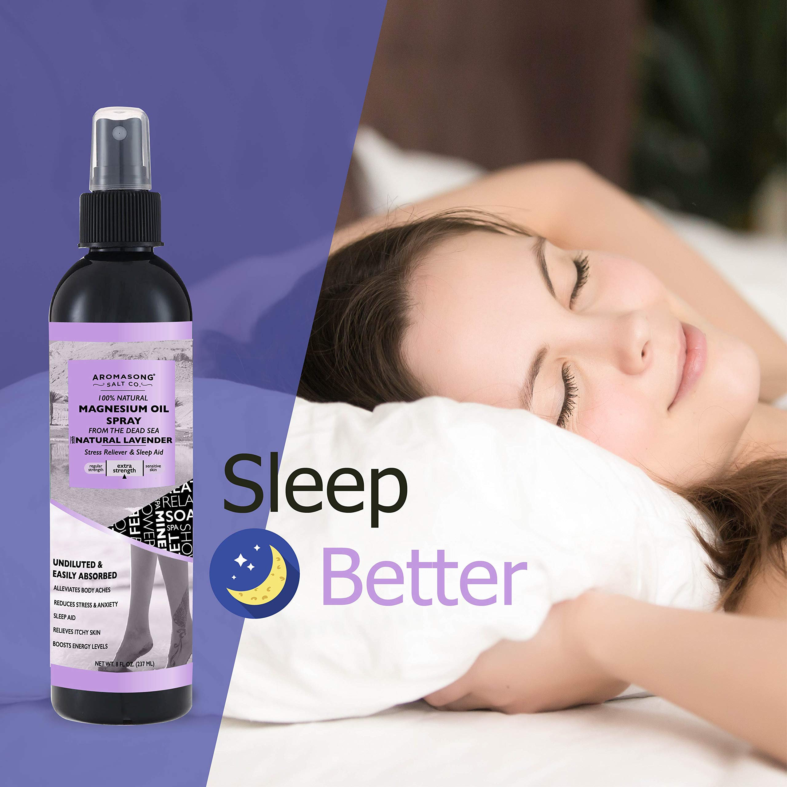 Aromasong Extra Strength Ultra Pure Magnesium Spray with 100% Natural Lavender 8 OZ