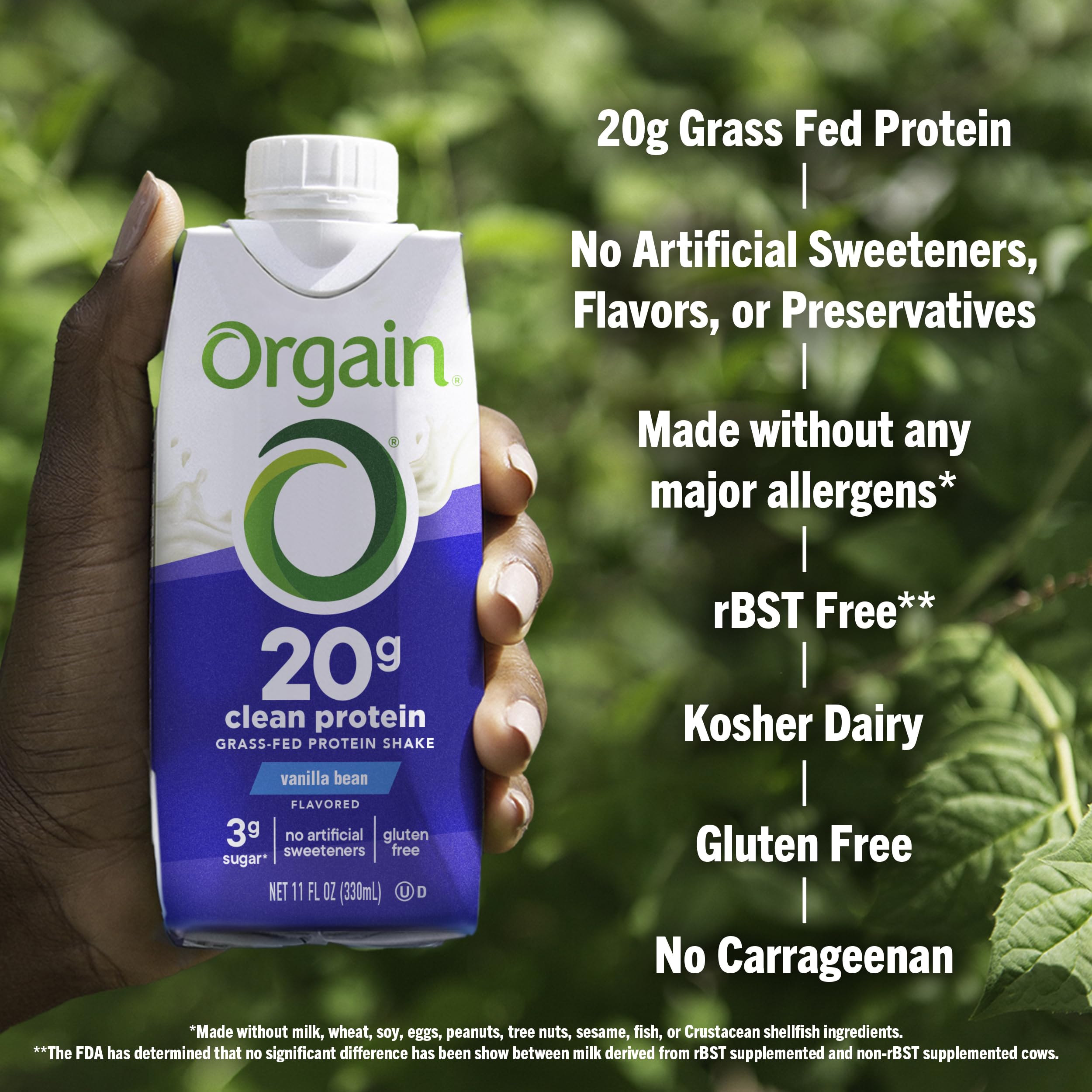 Orgain Clean Protein Shake, Grass Fed Dairy, Vanilla Bean - 20g Whey High Protein, Kosher, Ready to Drink, Low Net Carbs, Gluten Free, No Soy Ingredients, 11 Fl Oz (Pack of 12)