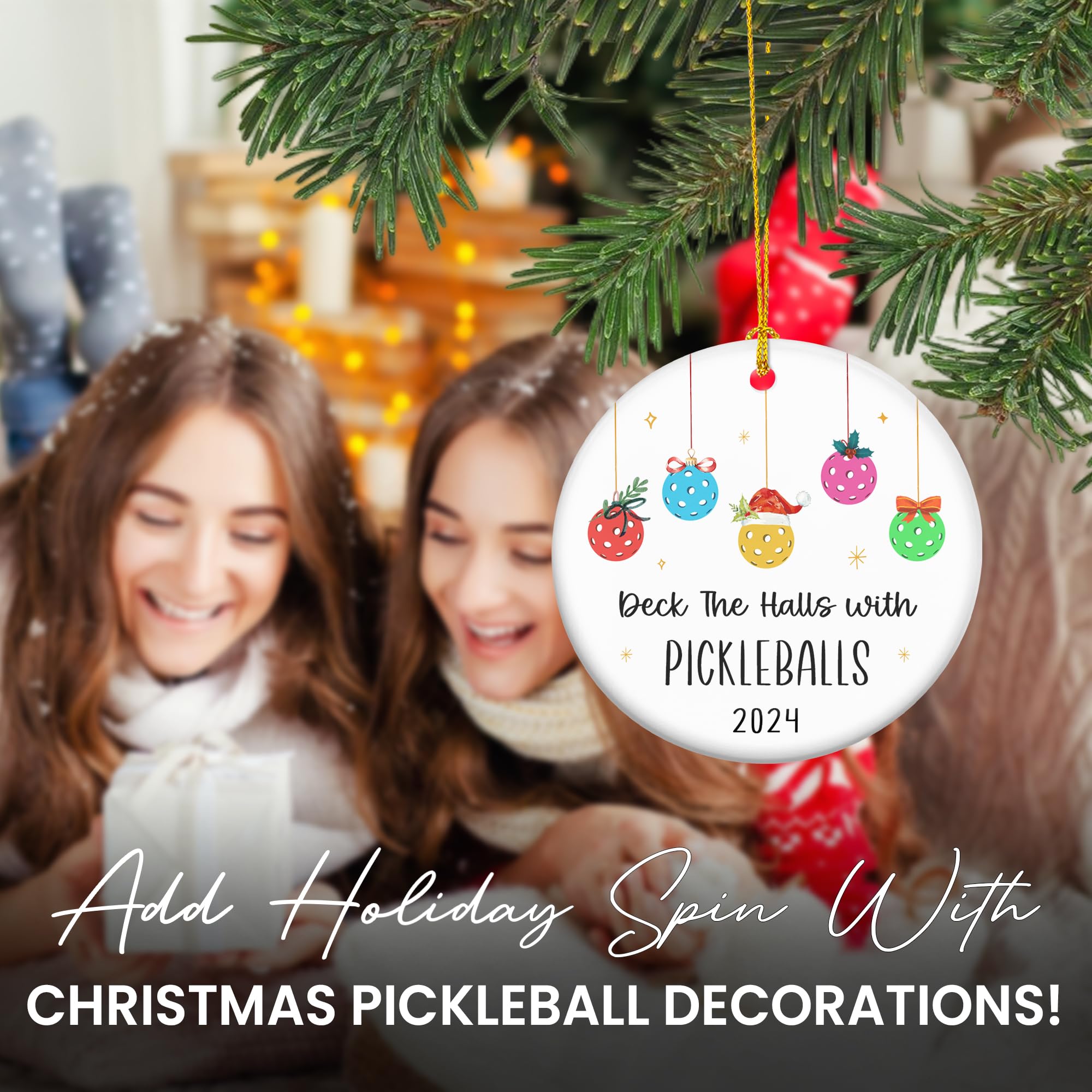 FLAGWIX Pickleball Gifts, Christmas Ornaments 2024 - Christmas Pickleball Gifts for Women, Friends, for Pickleball Lovers - Christmas Tree Decoration Ceramic Ornaments