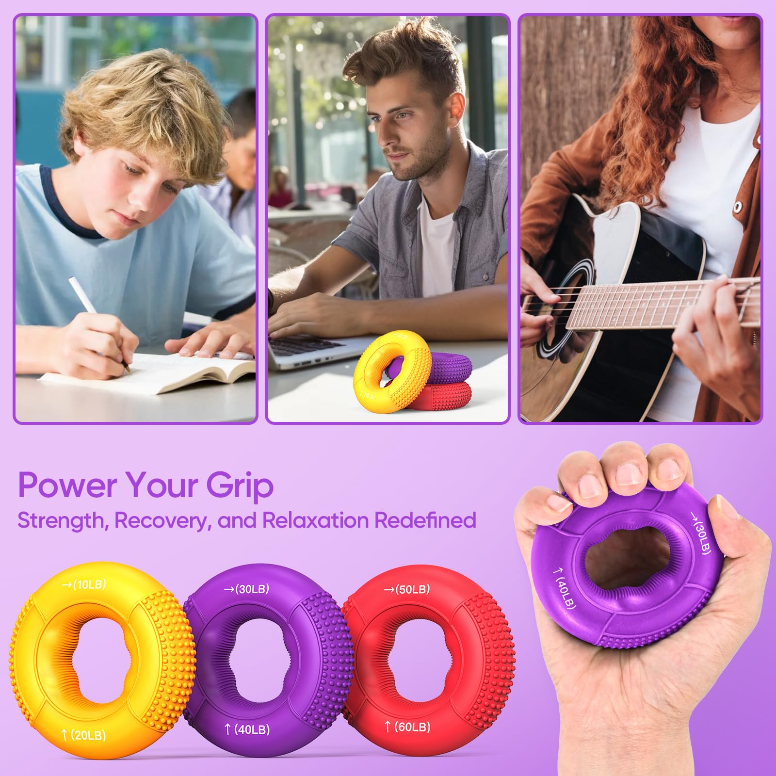 FitBeast Grip Strength Trainer, Finger Exerciser, Stress Balls for Adults, Hand Therapy for Strength, Recovery & Stress Relief, Forearm Strengthener for Men, Women & Seniors (6-Piece Bright Tones)
