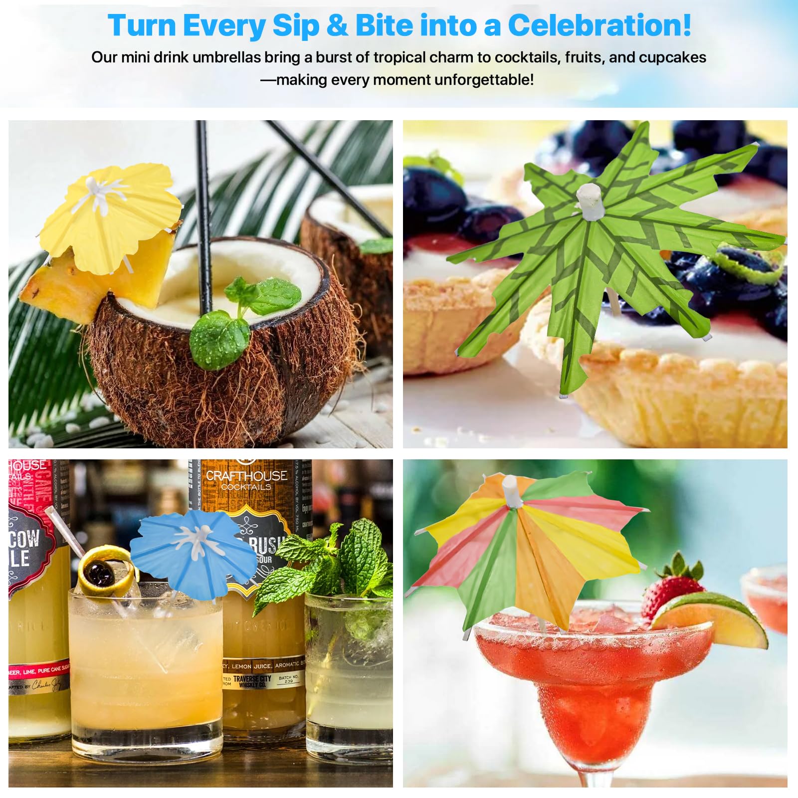 【3 Styles 150 PCS】Drink Umbrellas Cocktail Picks, Cocktail Umbrellas for Drinks, Drink Parasols, Mini Paper Umbrella Toothpicks Sticks for Tiki, Luau, Hawaiian Tropical Party Decoration Garnish.