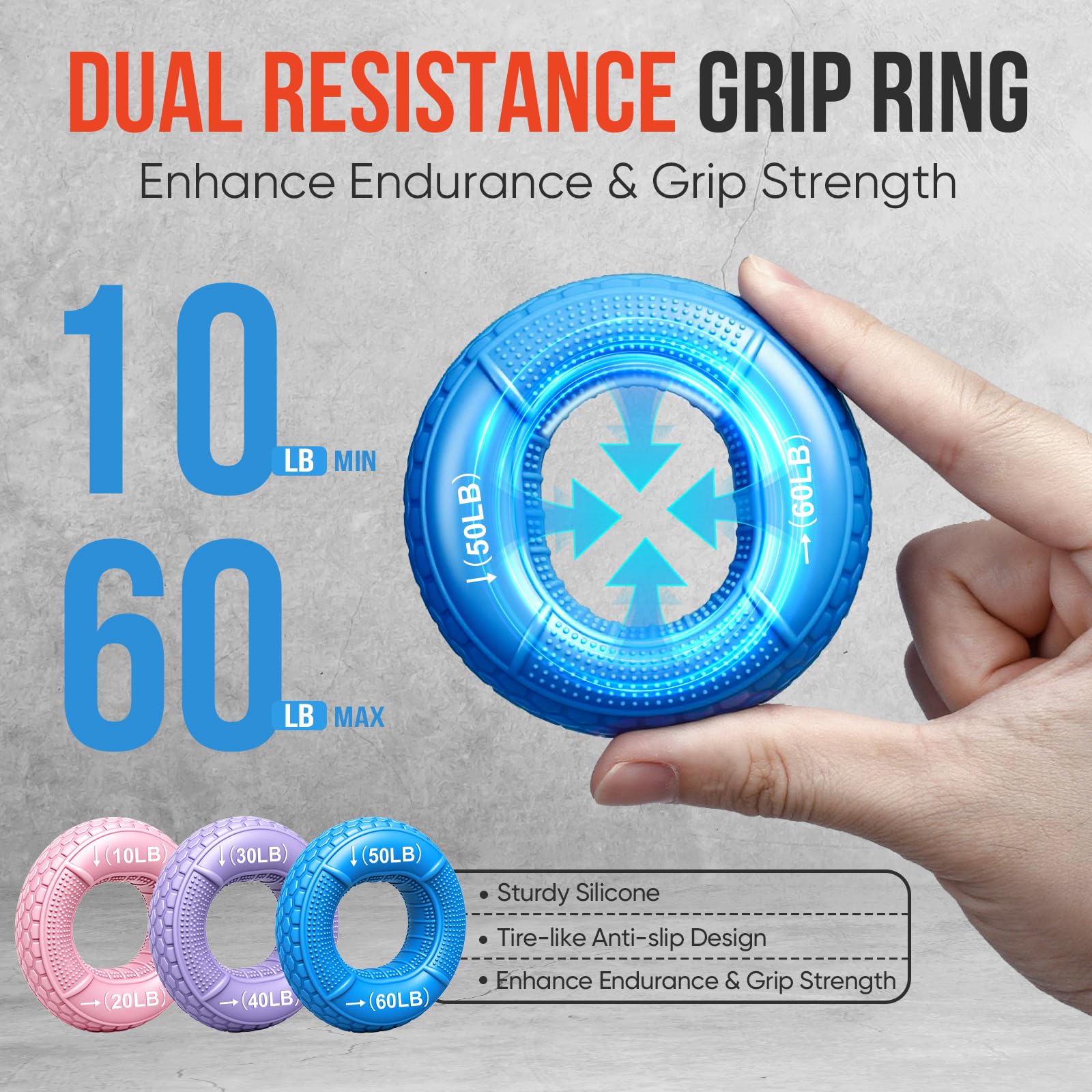 TEAWOO 6-Pack Grip Strength Trainer Kit, 3 Colors Forearm Strengthener & Hand Grip Strengthener, Finger Exerciser & Stretcher for Strength Training, Recovery & Flexibility