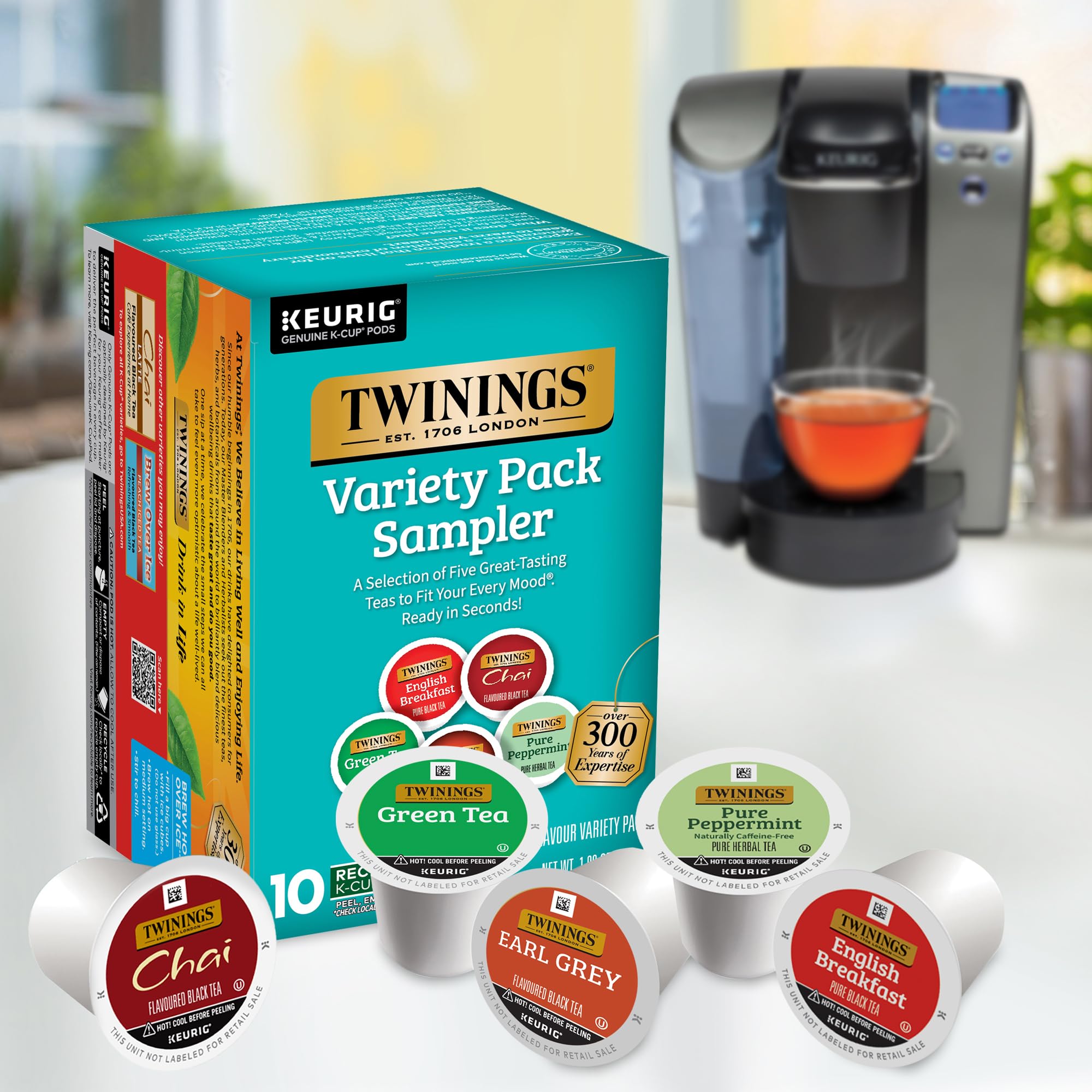 Twinings K-Cup Pods Variety Pack, Includes English Breakfast, Earl Grey, Chai, Green, and Peppermint for Keurig and Single Cup Brewers, 10 Count (Pack of 1), Enjoy Hot or Iced