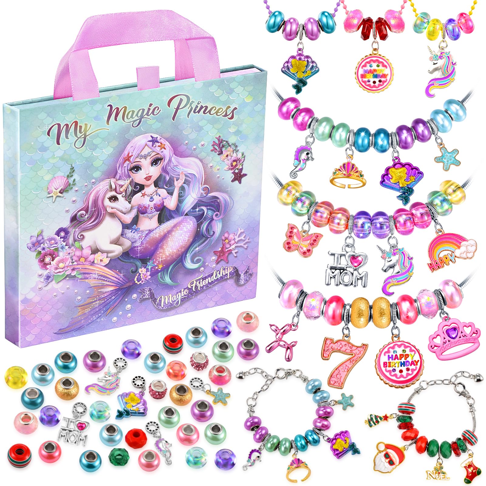 Charm Bracelet Making Kit & Unicorn/Mermaid Girl Toy- ideal Crafts for Ages 8-12 Girls who Inspire Imagination and Create Magic with Art Set and Jewelry Making Kit