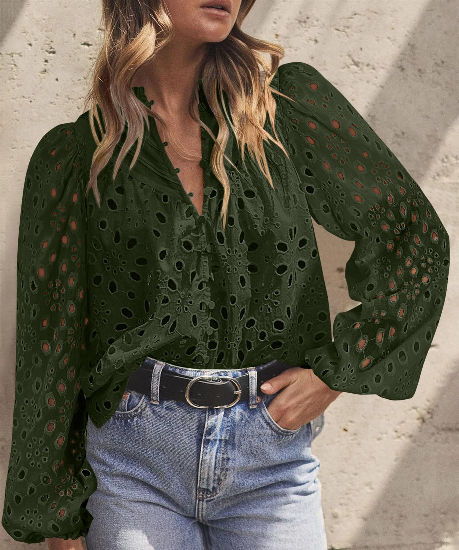 BETTE BOUTIK Plus Size Tops for Women Tunic lace top for Women Dressy Long Sleeve Cute Blouse for Woman Army Green XX-Large