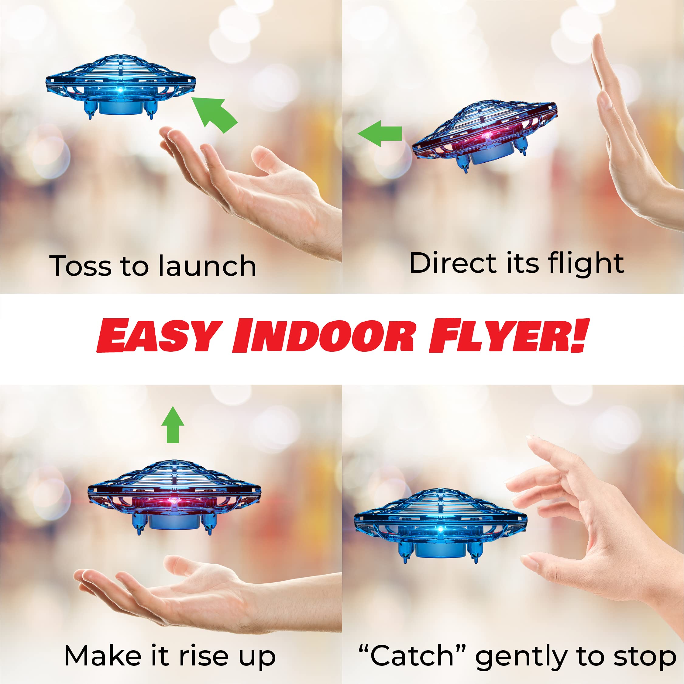 Force1 Scoot Hand Operated Drone for Kids or Adults - Hands Free Motion Sensor Mini Drones for Kids, Easy Indoor Small UFO Toy Flying Ball Drone Toy for Boys and Girls Kids Drones (Blue)