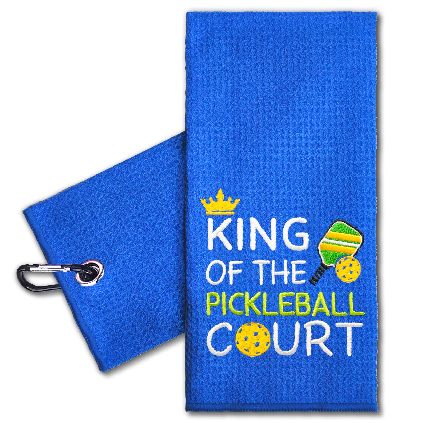 ERHACHAIJIA King of The Pickleball Court Embroidered Pickleball Sports Towel with Clip. Funny Pickleball Gifts for Men Father Son Grandpa Pickleball Lover, Birthday Retirement