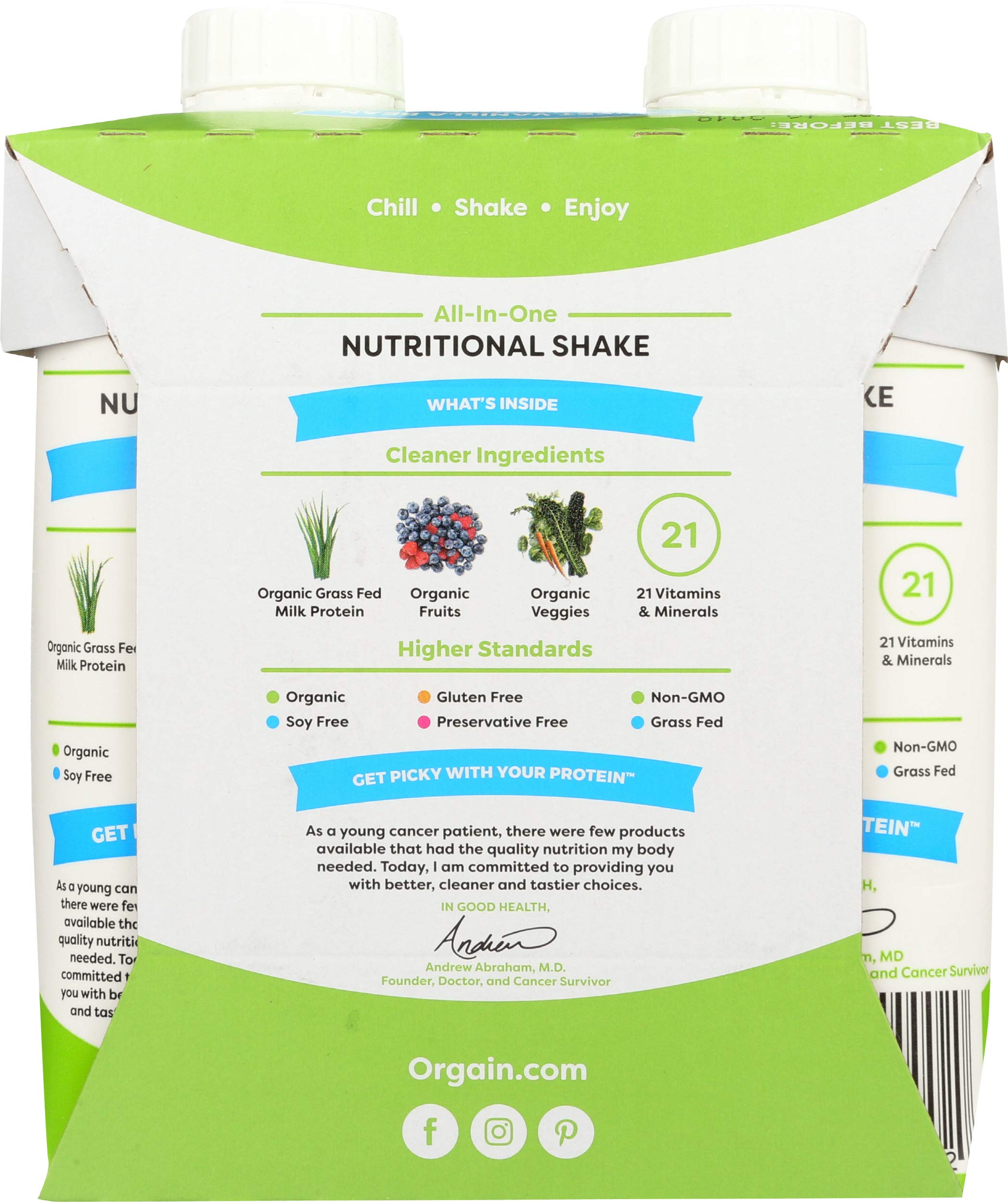 Orgain, Nutri Shake Sweet Vanilla Bean Organic, 11 Fl Oz, 4 Pack