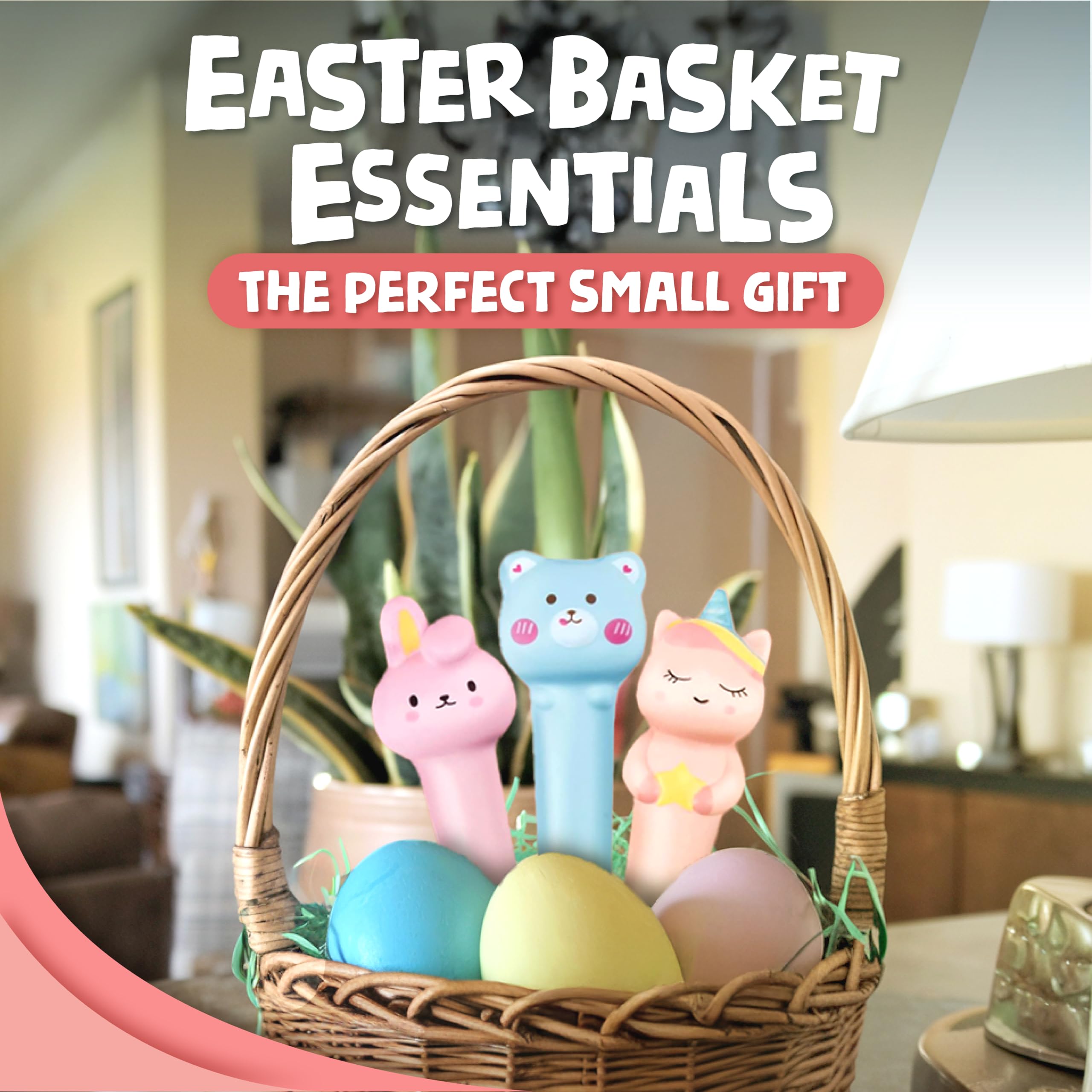 BUNMO Stretch & Write Easter Basket Essentials: 3 pck Cute Gel Pens w/Soft Grip & 6 Refills & Pop Tubes Sensory Toys 8 Pack Large - Non-Mouthable Toy 3+ - Fun Writing for Kids - Gifts for Tweens