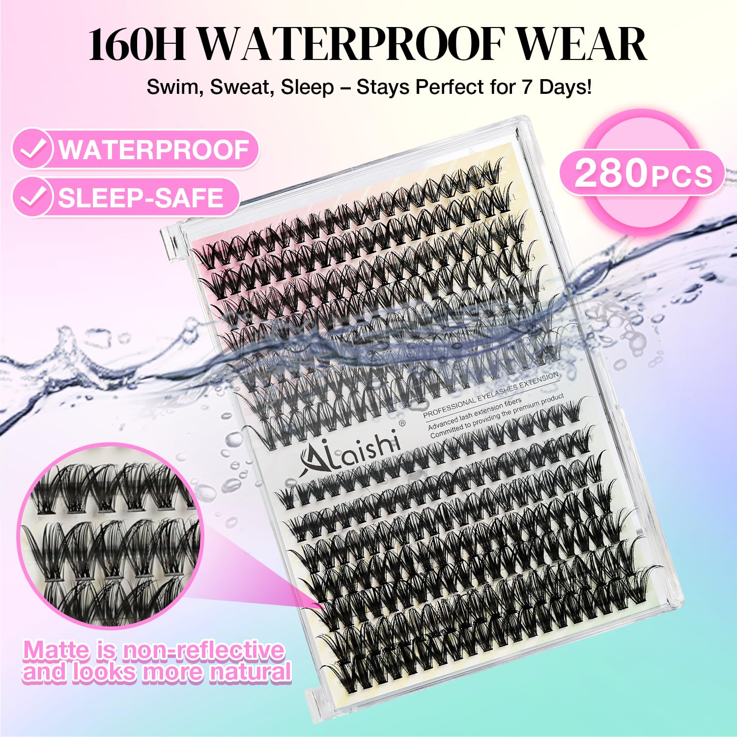 Lash Clusters Kit, DIY Cluster Eyelash Extensions 9‑16mm, 30D+40D, 280pcs, D Curl Natural Volume Lashes with Lash Bond and Seal, Tweezers–Waterproof Fake Cat Eye Wispy Individual Clusters(16MIX1-1-S)
