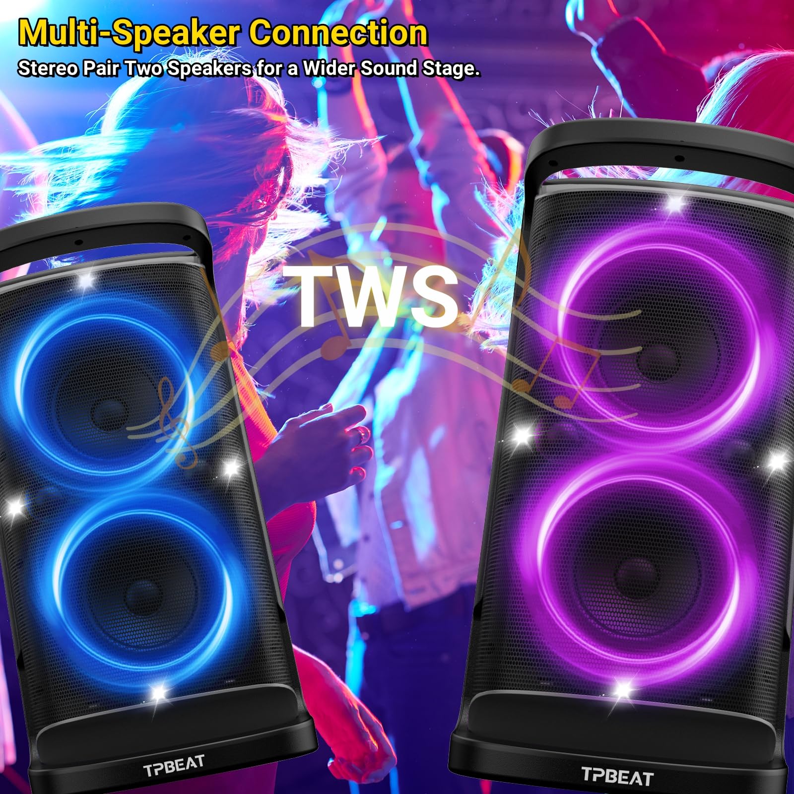 TPBEAT Portable Bluetooth Party Speaker: 160W Peak Powerful Loud Sound Deep Bass Wireless Boombox Large Subwoofer 15 Hours Battery Life Fast Charging with Led Light Show for Outdoor Camping Backyard