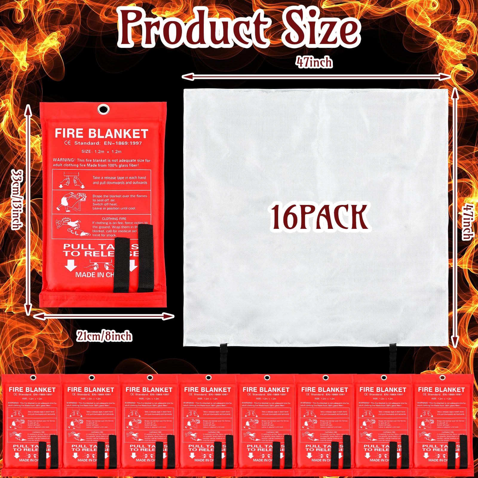 Jerify 16 Pack Fire Blanket for Home Emergency Fire Blanket 47 x 47 Inch Kitchen Fire Suppression Blanket Fiberglass Fire Blanket Flame Retardant Protection and Heat Insulation (Red)