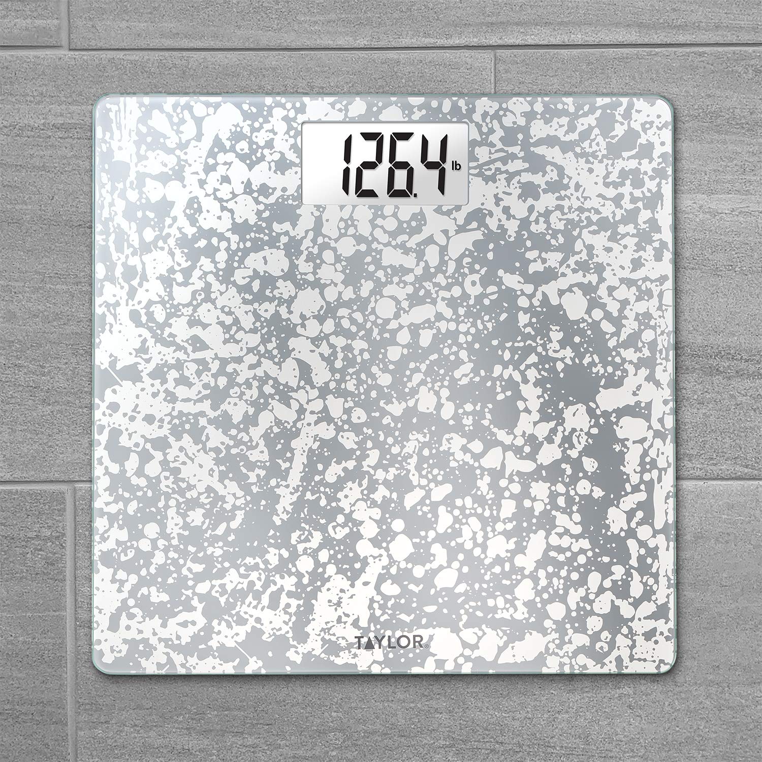 Taylor Crackled Glass Design Digital Bathroom Scale, White, 5273273