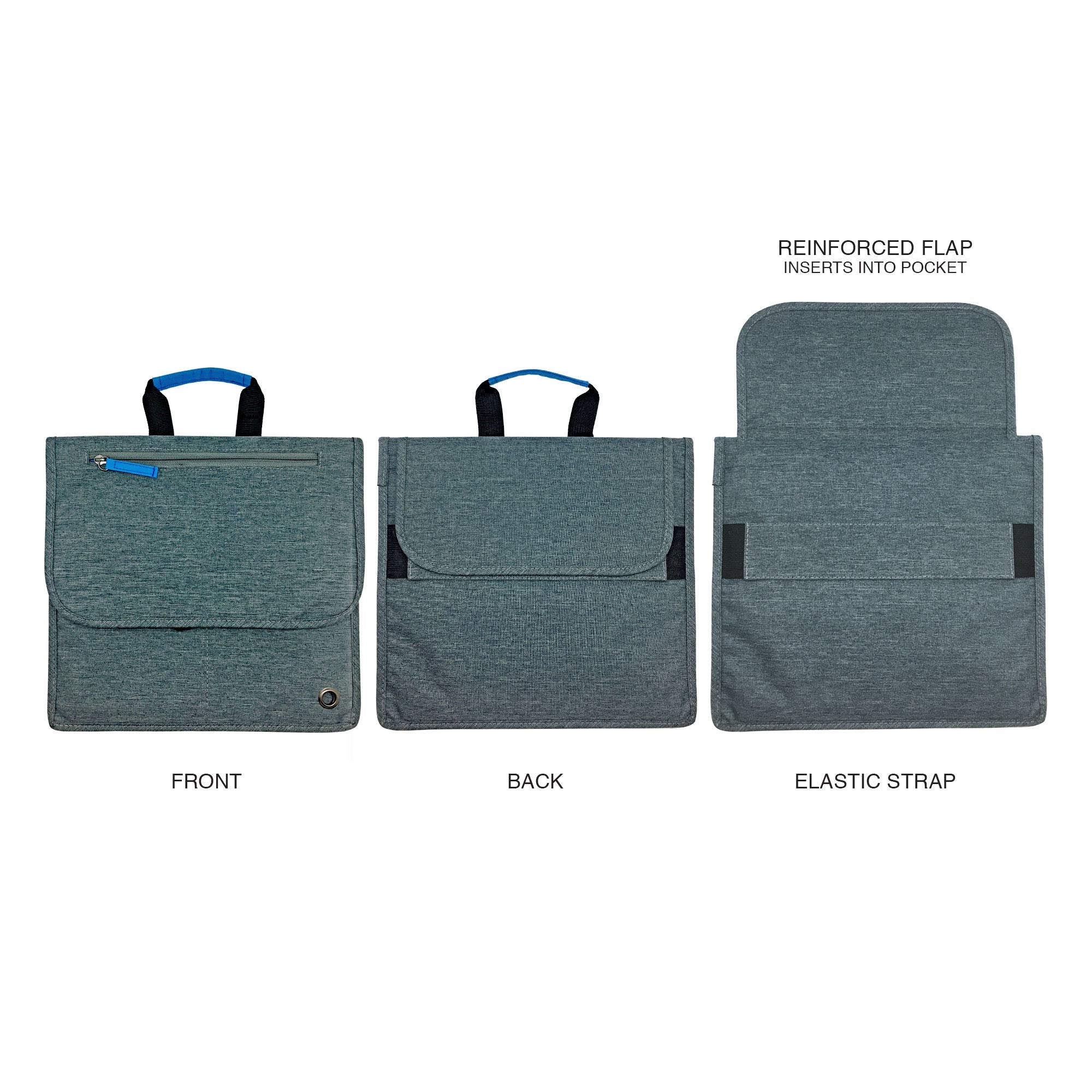 SO~MINE Airplane Pocket Organizer | Tray Table Cover | In Flight Seat Back Organizer Bag | Commuter Essential Travel Bag | Media Pouch For Flying | Travel Gift | Attaches To Luggage | Charcoal/Cobalt