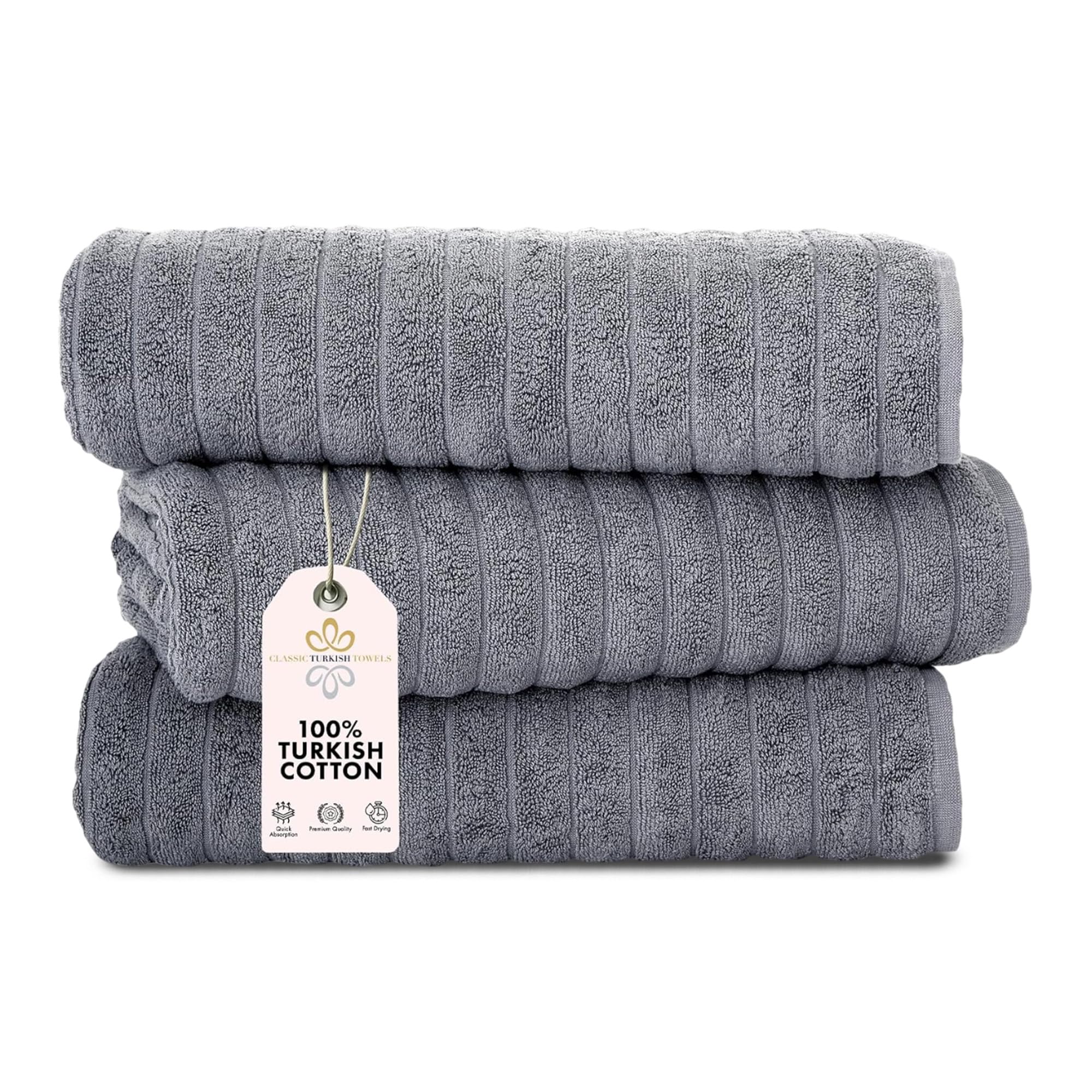 Classic Turkish Towels CTT - Luxury Jumbo Bath Sheet 3 Piece, 100% Turkish Cotton, Absorbent & Ultra Comfy Bath Towel Sheets for Hotels & Spa | 40"x65" (Grey)