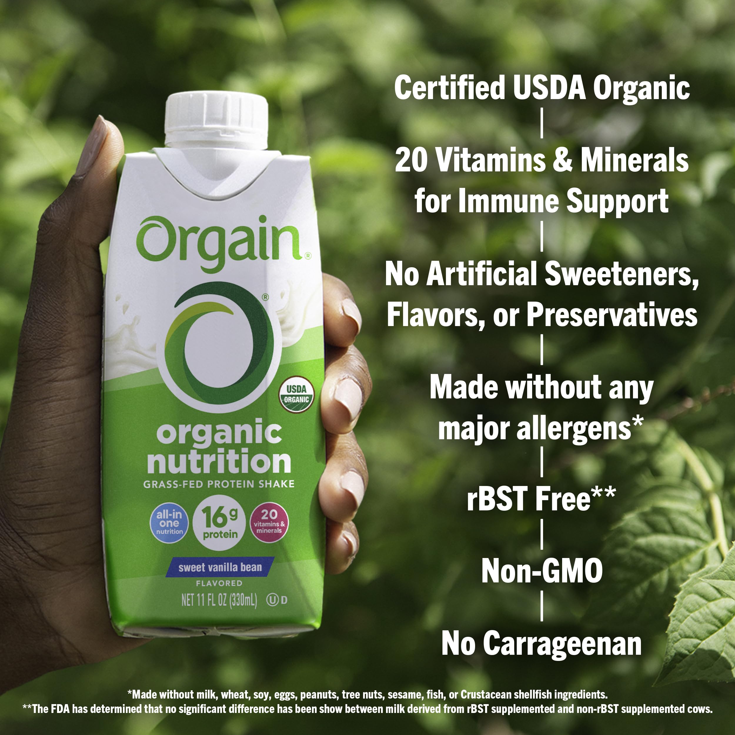 Orgain Organic Nutritional Protein Shake, Vanilla Bean - 16g Grass Fed Whey Protein, Meal Replacement, 20 Vitamins & Minerals, Fruits & Vegetables, Gluten Free, Non-GMO, 11 Fl Oz (12 Pack)