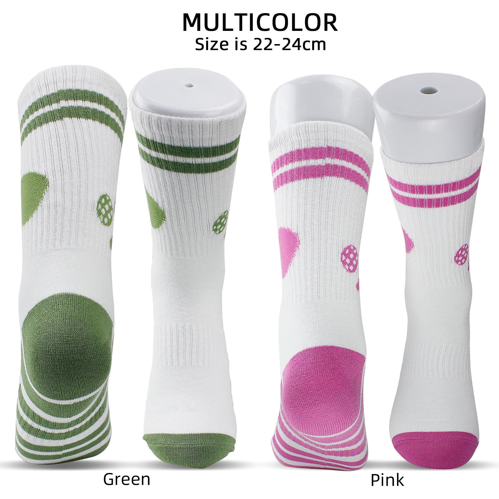 KOFULL Pickleball Socks, Pickleball Gifts for Pickleball Lovers, Pickleball Socks for Women, Striped Socks Women Athletic Crew Socks for Pickleball Golf Tennis Running Hiking, White Athletic Socks