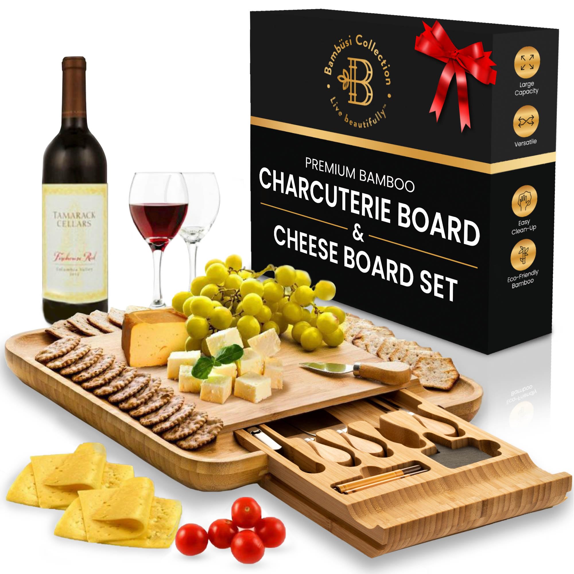 Charcuterie Board - Bamboo Cheese Board and Charcuterie Gift Set with Knife for Entertaining - Bridal Shower Gift, Wedding Gifts for Couples 2024, Housewarming Gifts New Home - White Elephant Gifts