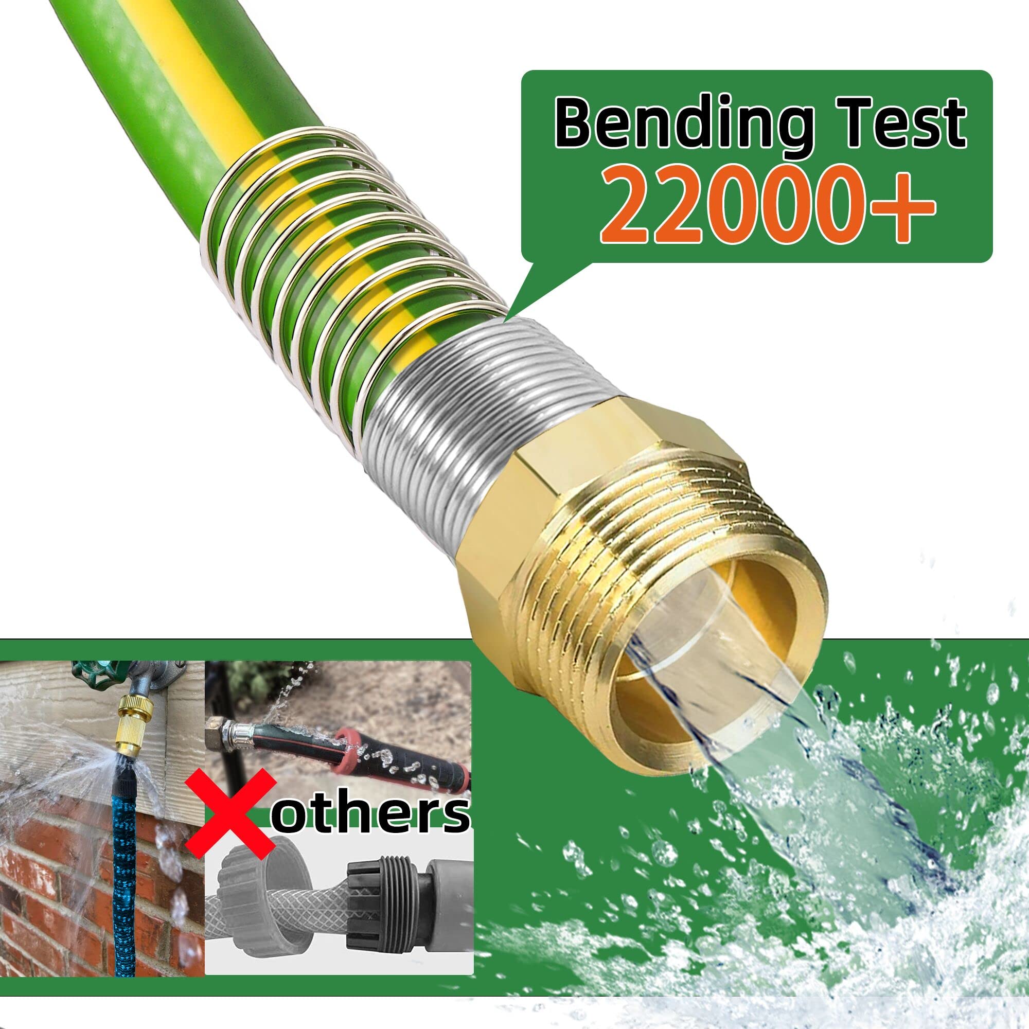 Garden Hose 50 ft x 5/8 in Heavy Duty-Flexible&Lightweight Outdoor Water Hose with 10 Pattern Spray Nozzle,Burst 600psi,Kink-less Hybrid Rubber Car Washing Pipe Hoses for Backyard,3/4''Brass Fittings