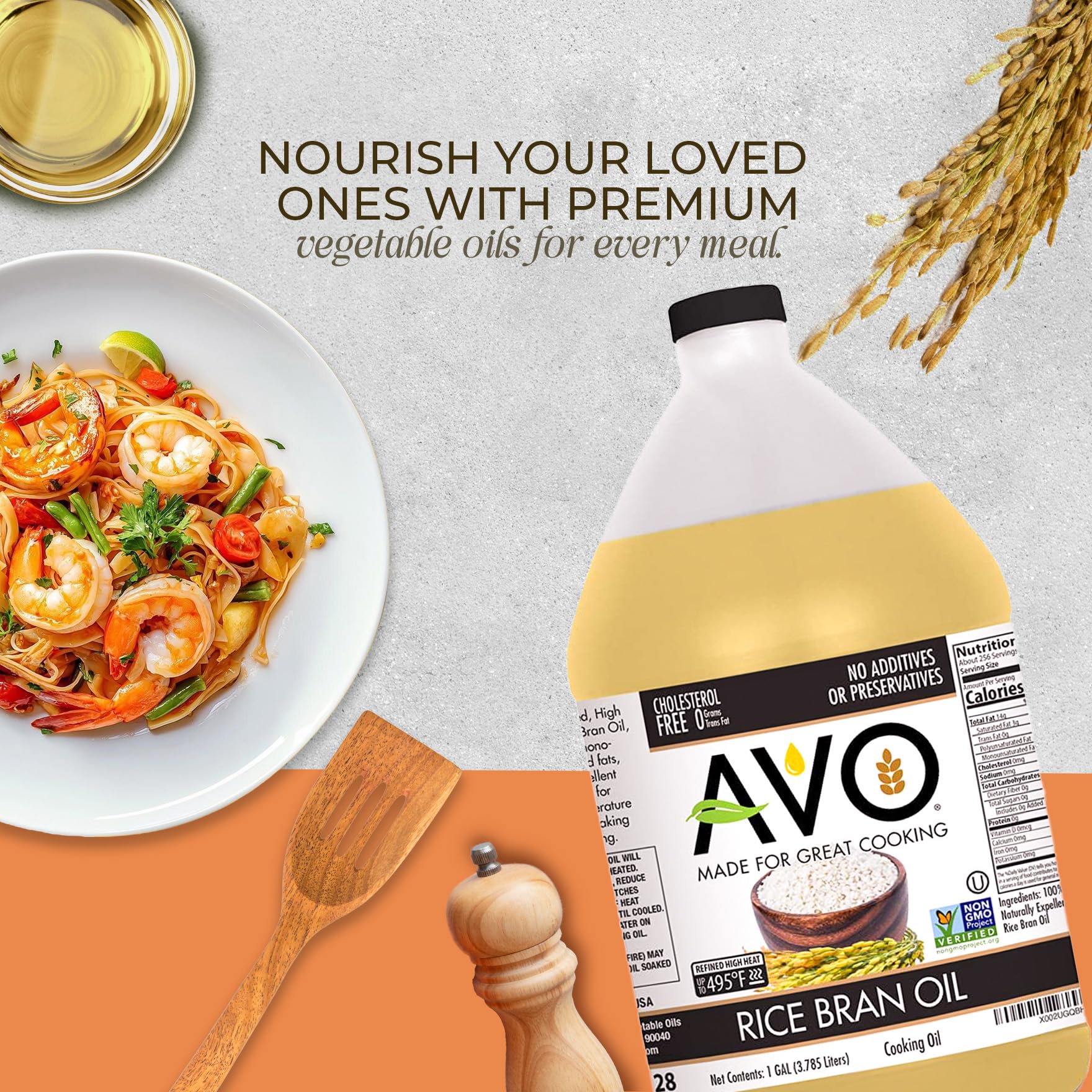AVO NON GMO 100% Rice Bran Oil, 1 Gallon, No Preservatives Added