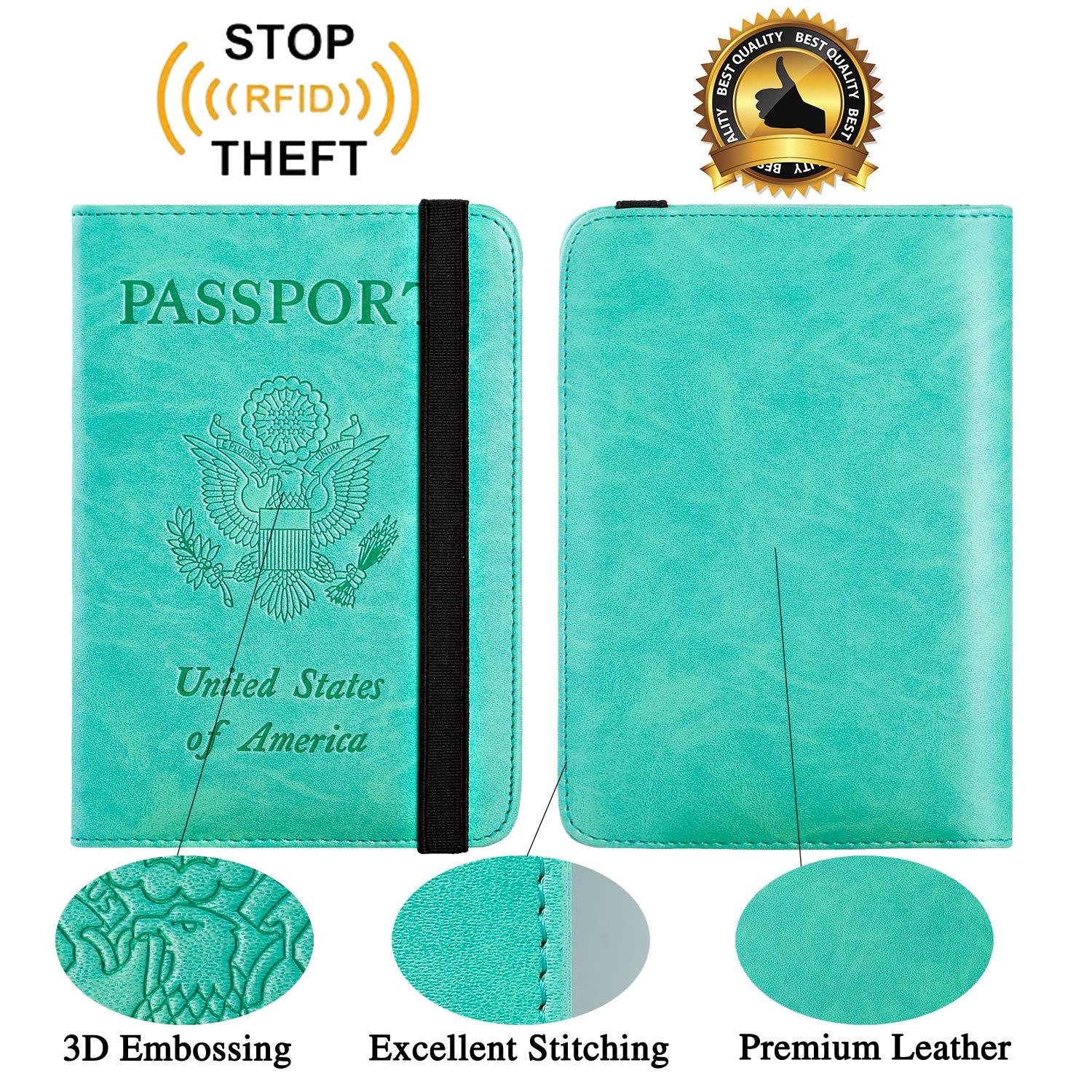 Passport Holder Cover Wallet Travel Essentials RFID Blocking Leather Card Case International Travel Must Haves Travel Accessories for Women Men(101#Green)