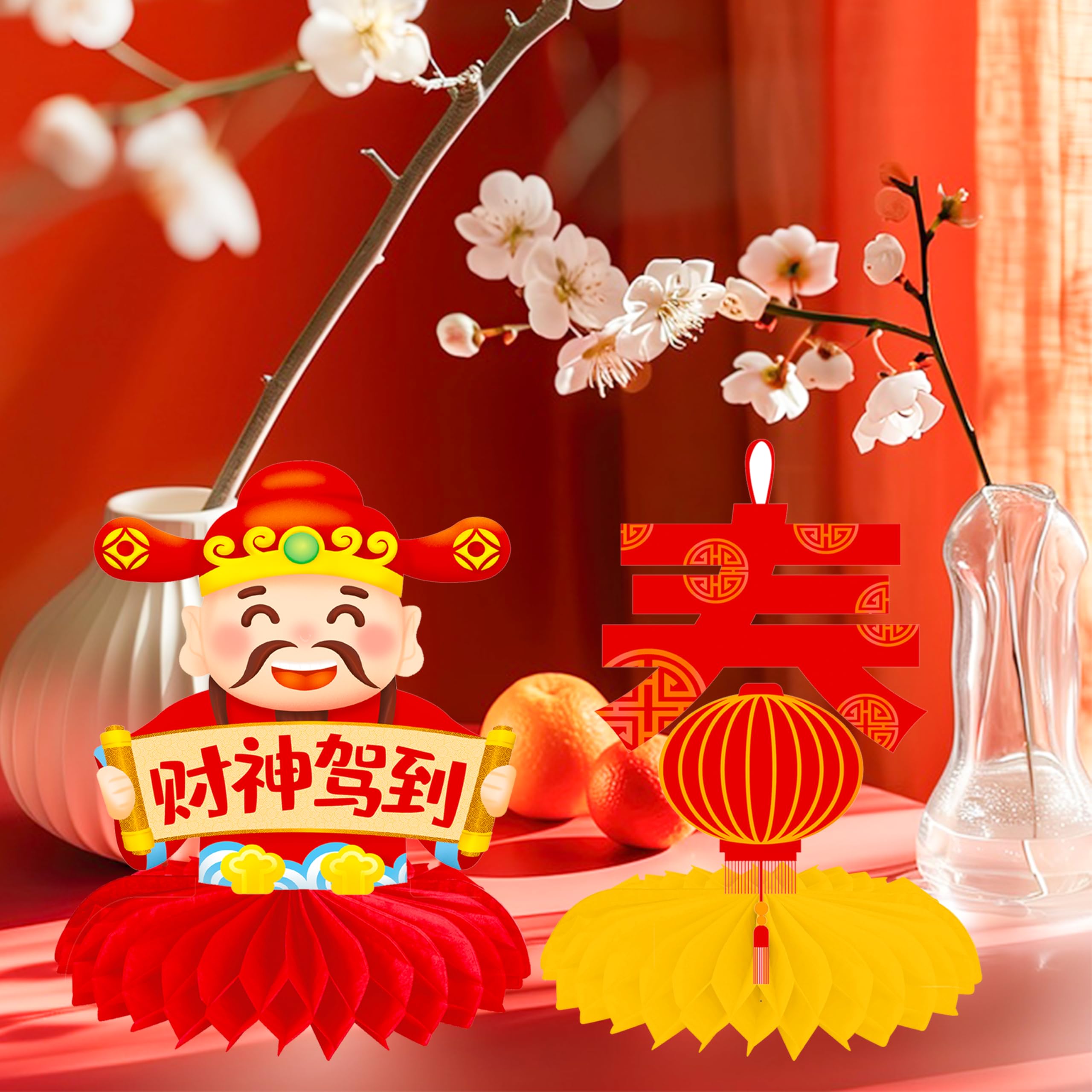 13pcs Chinese New Year Honeycomb Centerpieces 2025 Happy New Year Honeycomb Centerpieces Lunar New Year Red Table Centerpieces for Spring Festival Supplies Chinese New Year Decorations