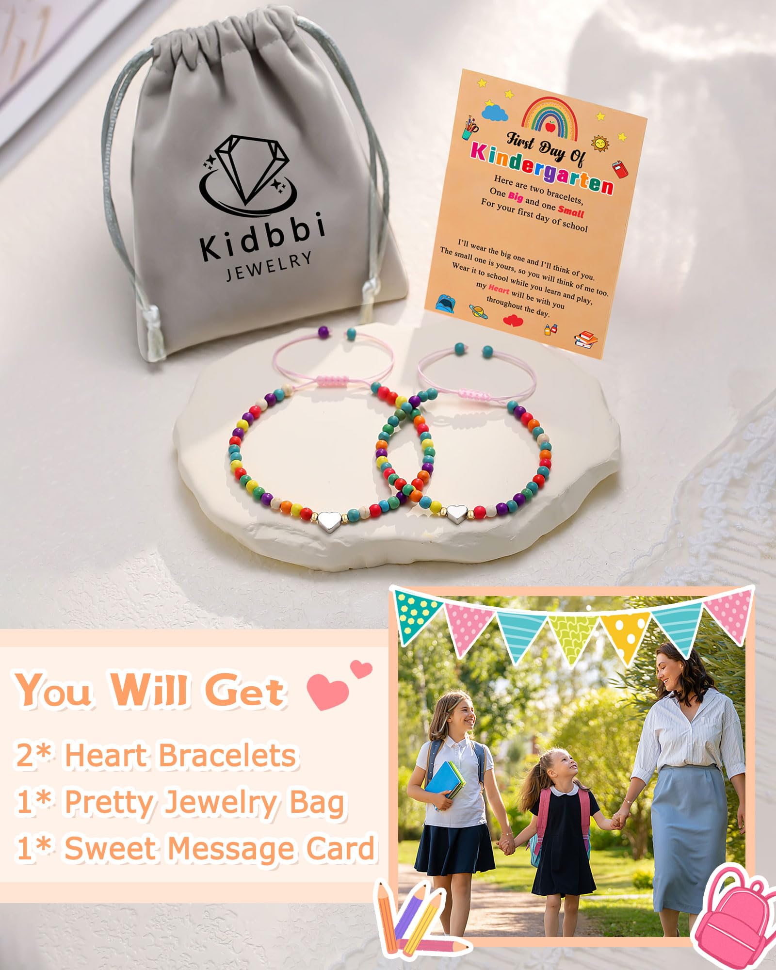 Kidbbi Back to School Stuff First Day of Kindergarten Bracelet Mommy and Me First Day of School Bracelet Mom and Daughter Mother Daughter Bracelets Back to School Gifts for Kids Girls