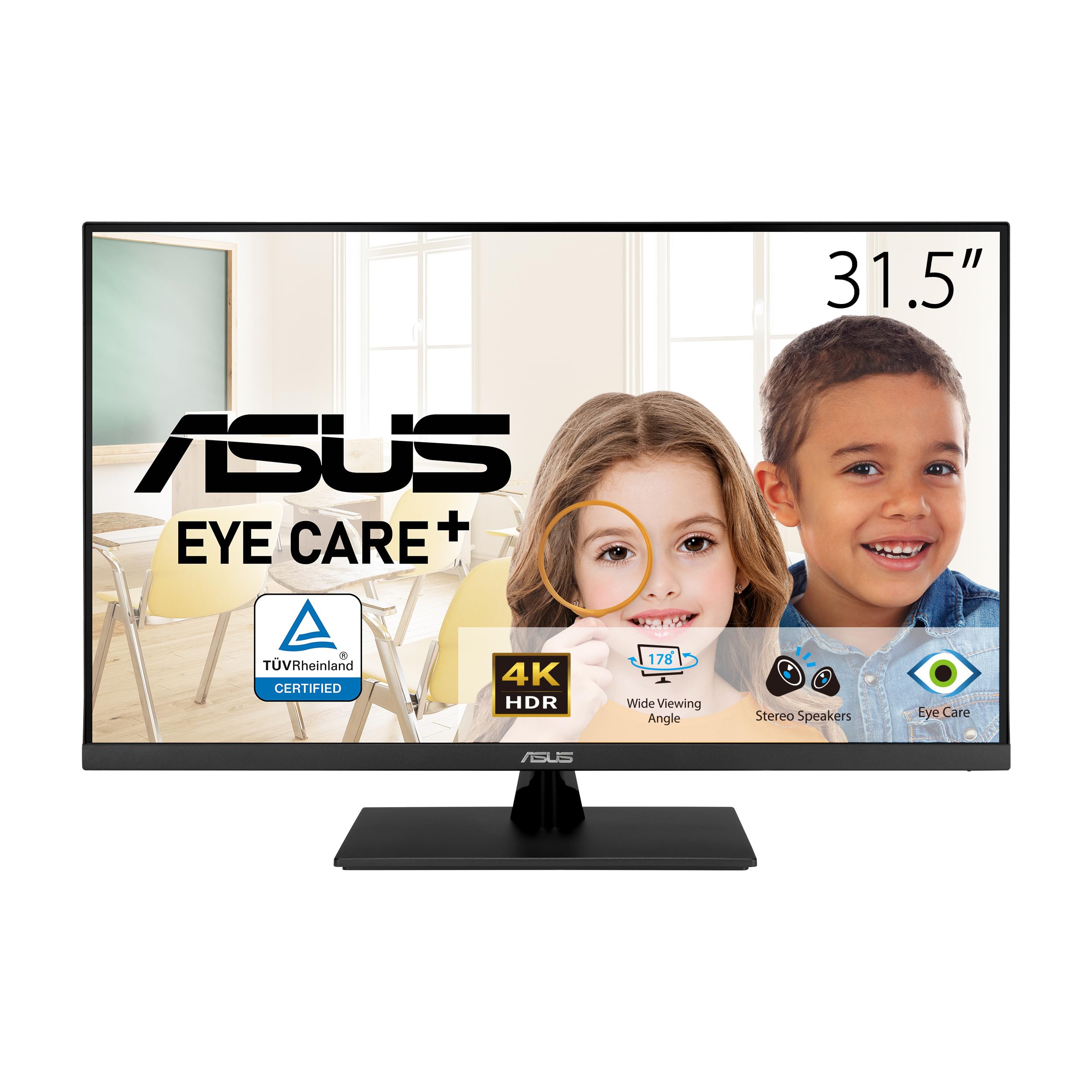 ASUS 31.5” 4K HDR Eye Care Monitor (VP327Q) – UHD (3840 x 2160), 99% sRGB, HDR-10, Adaptive-Sync, Speakers, DisplayPort, HDMI, Flicker Free, Blue Light Filter, VESA Mountable,Black