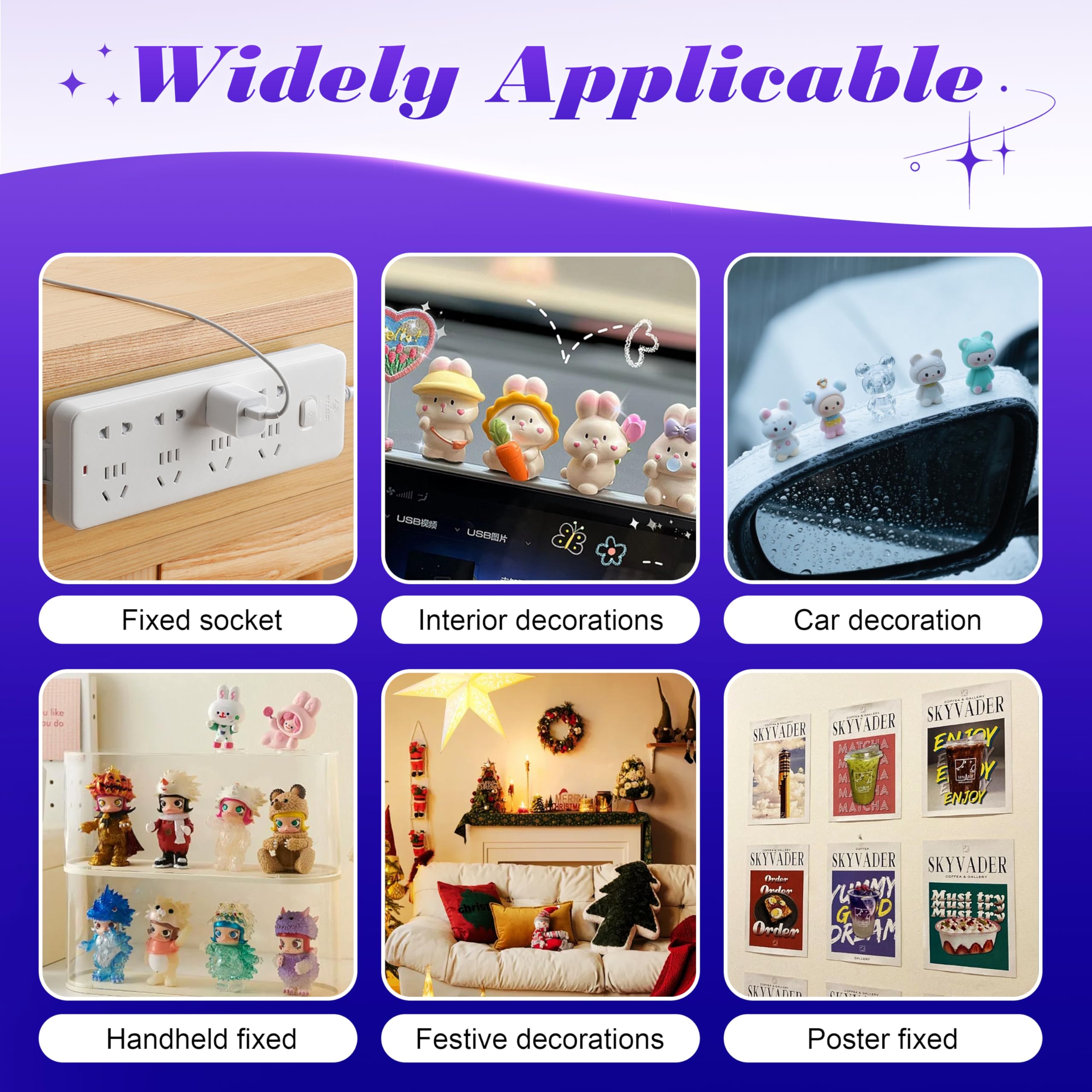 PHIXBEAR 252pcs Car Easy-Pull Sticky Putty Clear Double Sided Removable, No Residue Glue Adhesive Double Sided Tape for Car, Walls, Holiday Decor, Balloons, Posters, Crafts & Classroom Decor, 3 Sizes