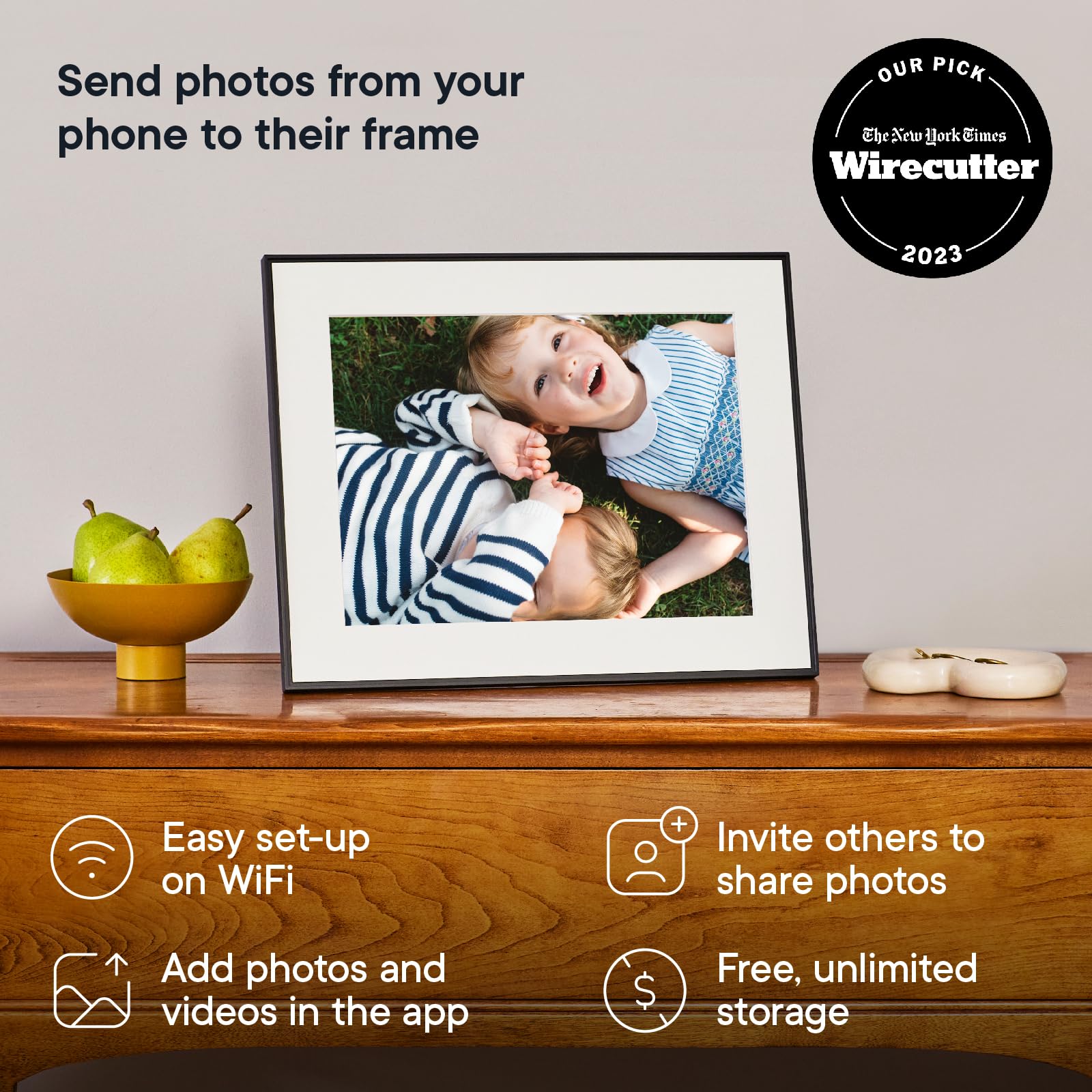 Aura Walden 15" WiFi Digital Picture Frame | Wirecutter's Best Digital Frame for Gifting | Send Photos from Your Phone | Quick, Easy Setup in Aura App | Free Unlimited Storage | Ink with White Mat