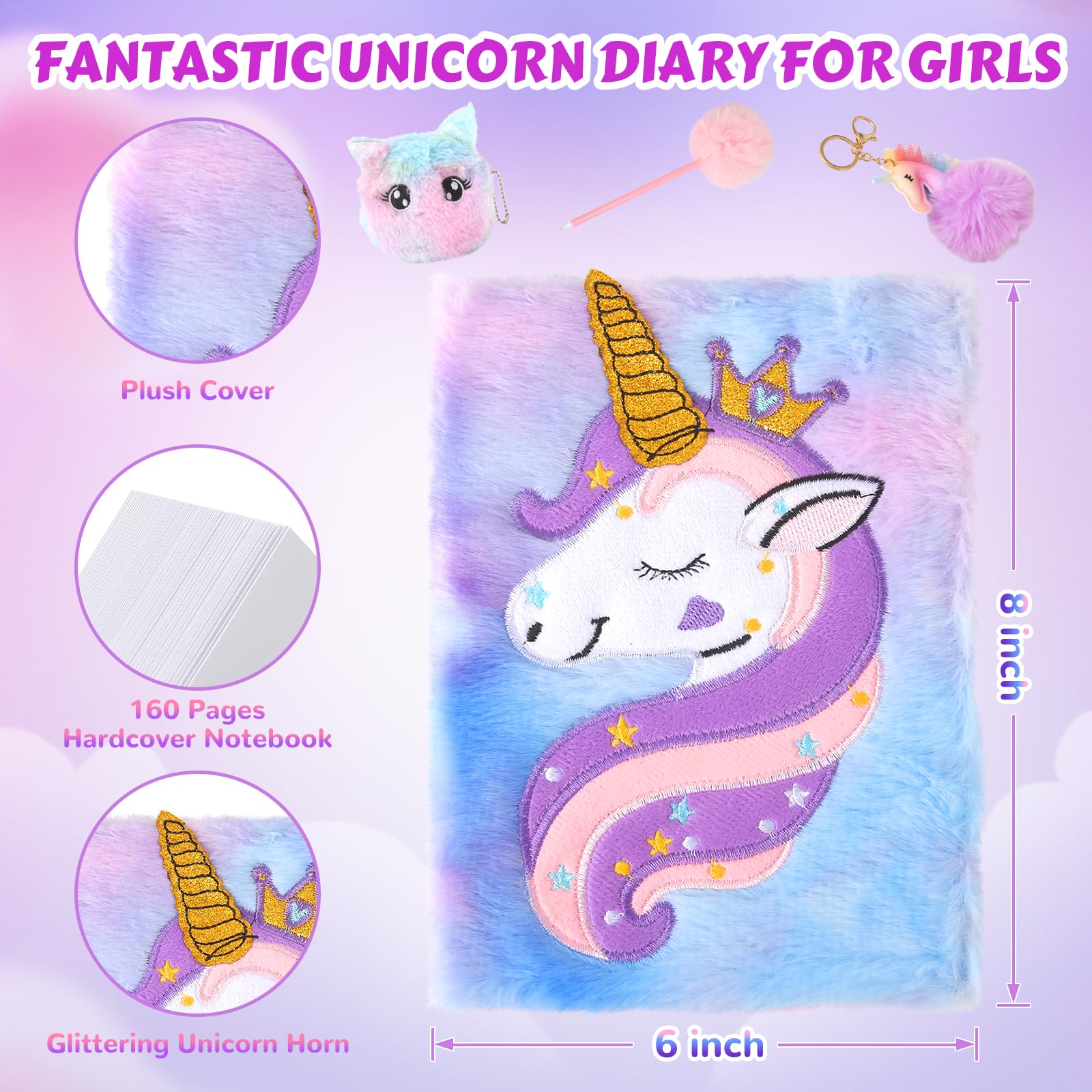 Unicorns Gifts for Girls 5 6 7 8 9 10+ Years Old, Kids Unicorn Toys with Light Up Plush Star Pillow, Diary, Headband, Eye Mask, Water Bottle, Soft Plush Toys Set for Teens Birthday Gifts Christmas