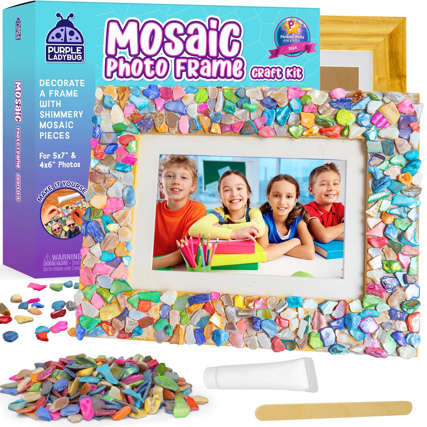 PURPLE LADYBUG Mosaic Photo Frame Craft Kit - DIY Arts & Crafts for Kids Ages 8-12 & Crafts for Girls 8-12 6-8 - 9 8 7 6 Year Old Girl Birthday Gift, Kids Christmas Gifts, Teen Girls Gifts 8-10 10-12