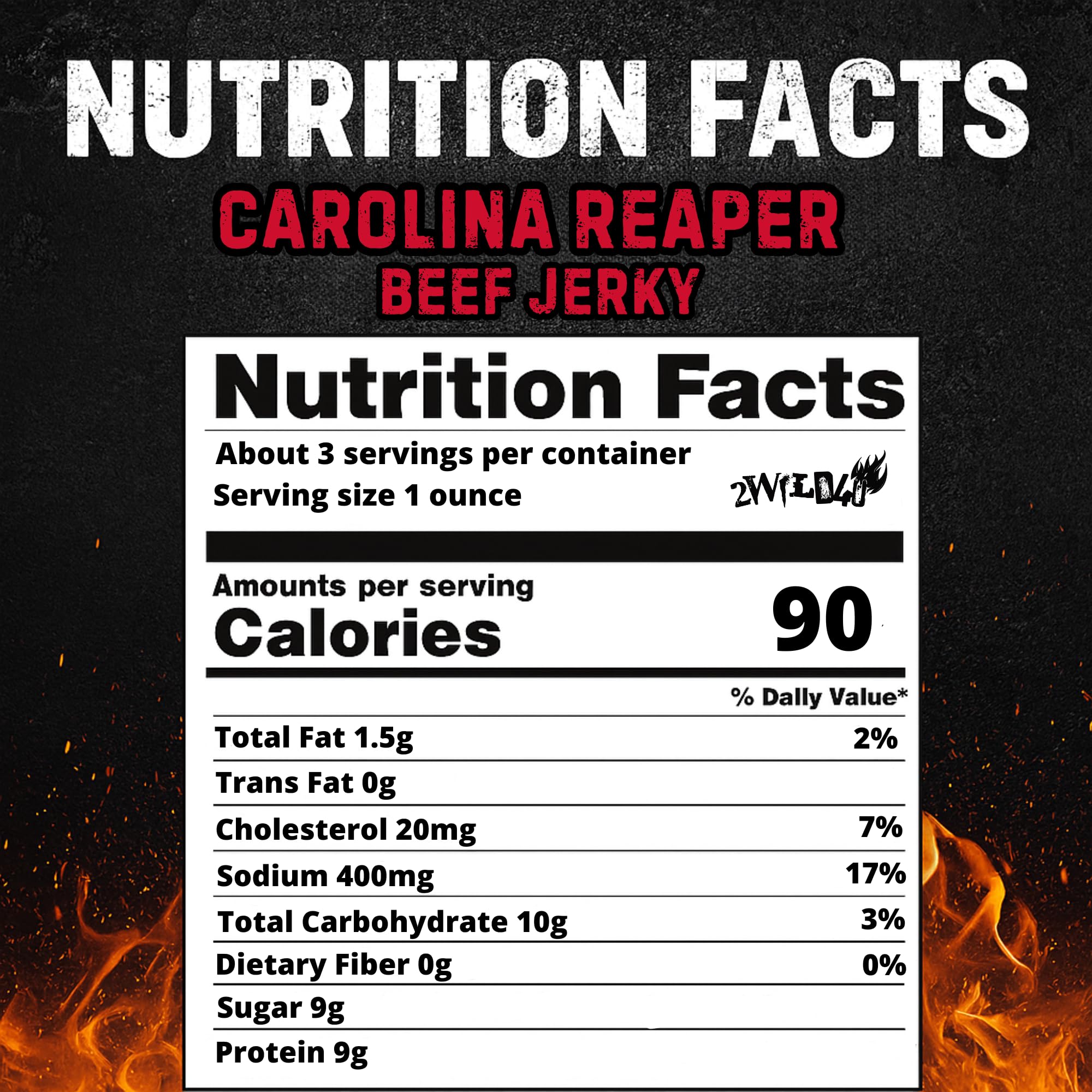 Carolina Reaper Beef Jerky – Premium Brisket Cuts | Extreme Heat | 27g of Protein Per Bag | Small Batch, Real Carolina Reaper & Ghost Pepper Infused | 2WILD4U: Eat If You Dare - 6 ounces total (Pack of 2 bags, 3 ounces each)