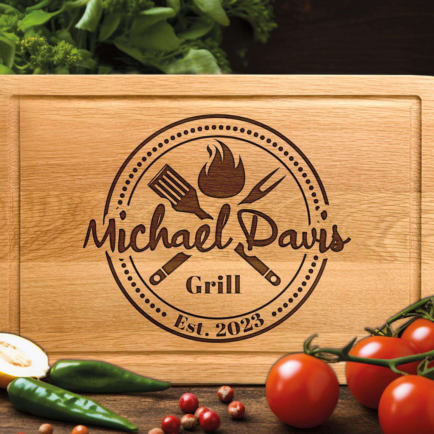 Personalized Barbeque and Grilling Gift for Fathers Day, Birthday, Anniversary, Christmas, Men, Husband, Dad, Grandpa, Him, Custom Wood Grill Cutting Board for Men, BBQ Masters, Chefs, Customized Wood