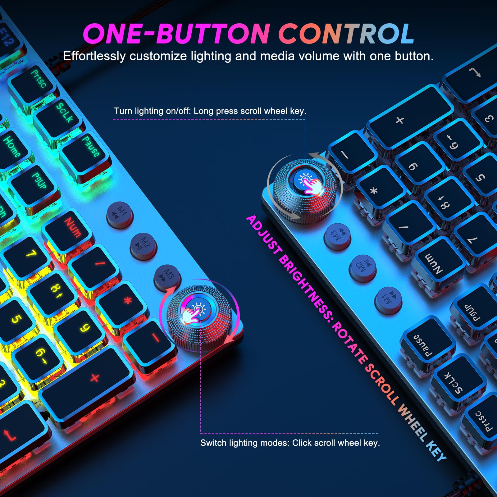 TECURS Gaming Keyboard Mechanical Keyboard with Magnetic Wrist Rest, Backlit PC Typewriter Keyboard LED, 104 Keys, Red Switch, Media Control Knob - Compatible with Windows/Mac/PC