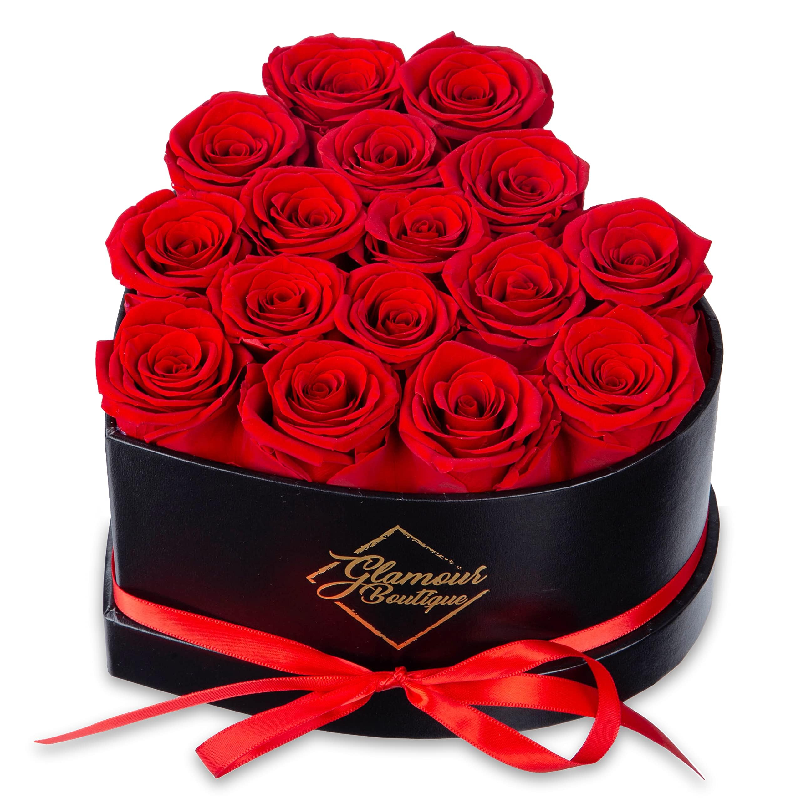 GLAMOUR BOUTIQUE 16 Flower Forever Heart Shape Box - Preserved Roses, Immortal Roses Gift for Her Rose Eternal Preserved Flowers for Delivery Mothers Day Women Valentines Day Gifts for Wife - Red