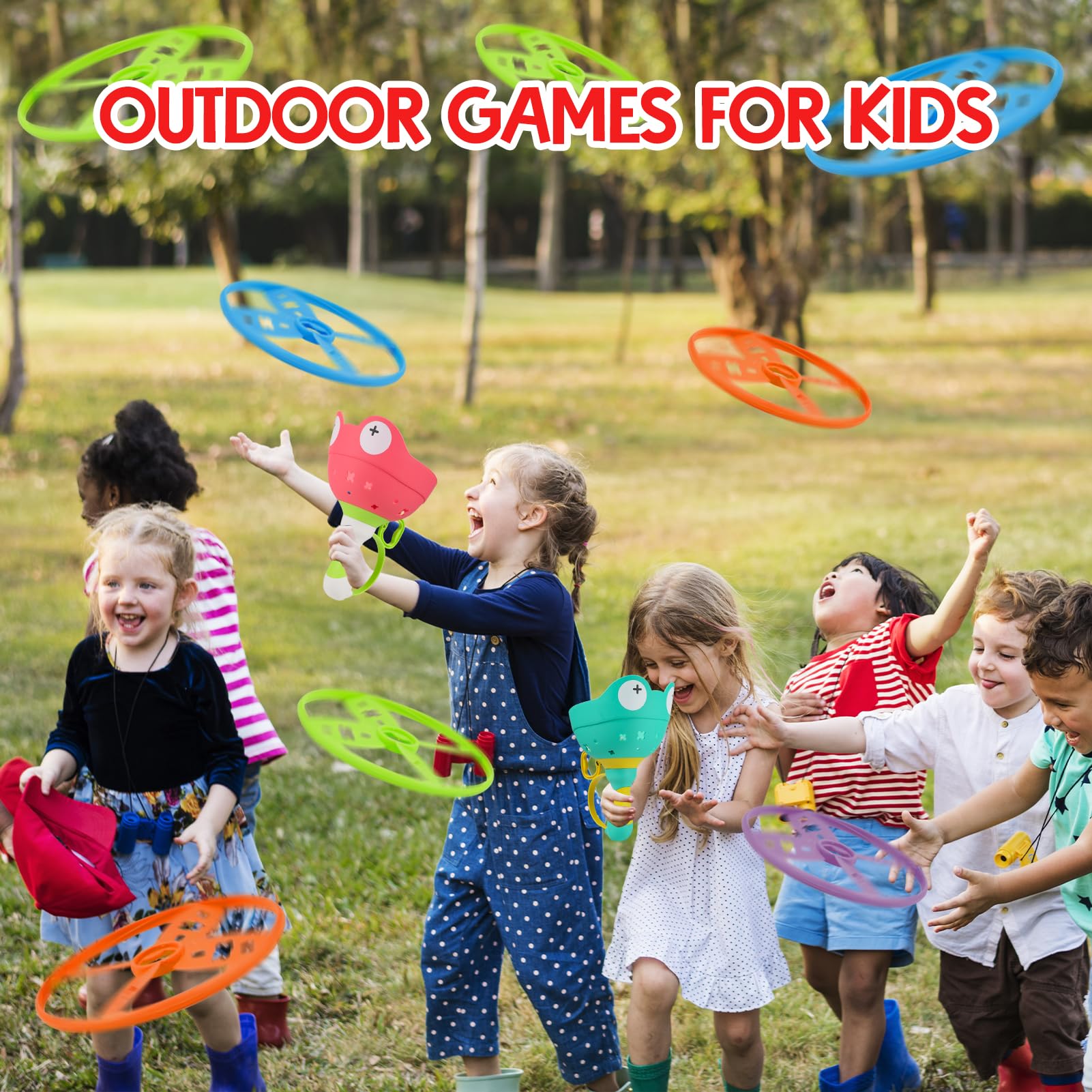 Outdoor Toys for Kids Ages 4-8, Flying Disc Launcher Toys Manual Capture Catching Outdoor Games for 3 4 5 6 7 8 Years Old Boys Girls,Fun Outside Toys for Toddlers 3-5 Christmas Easter Birthday Gifts