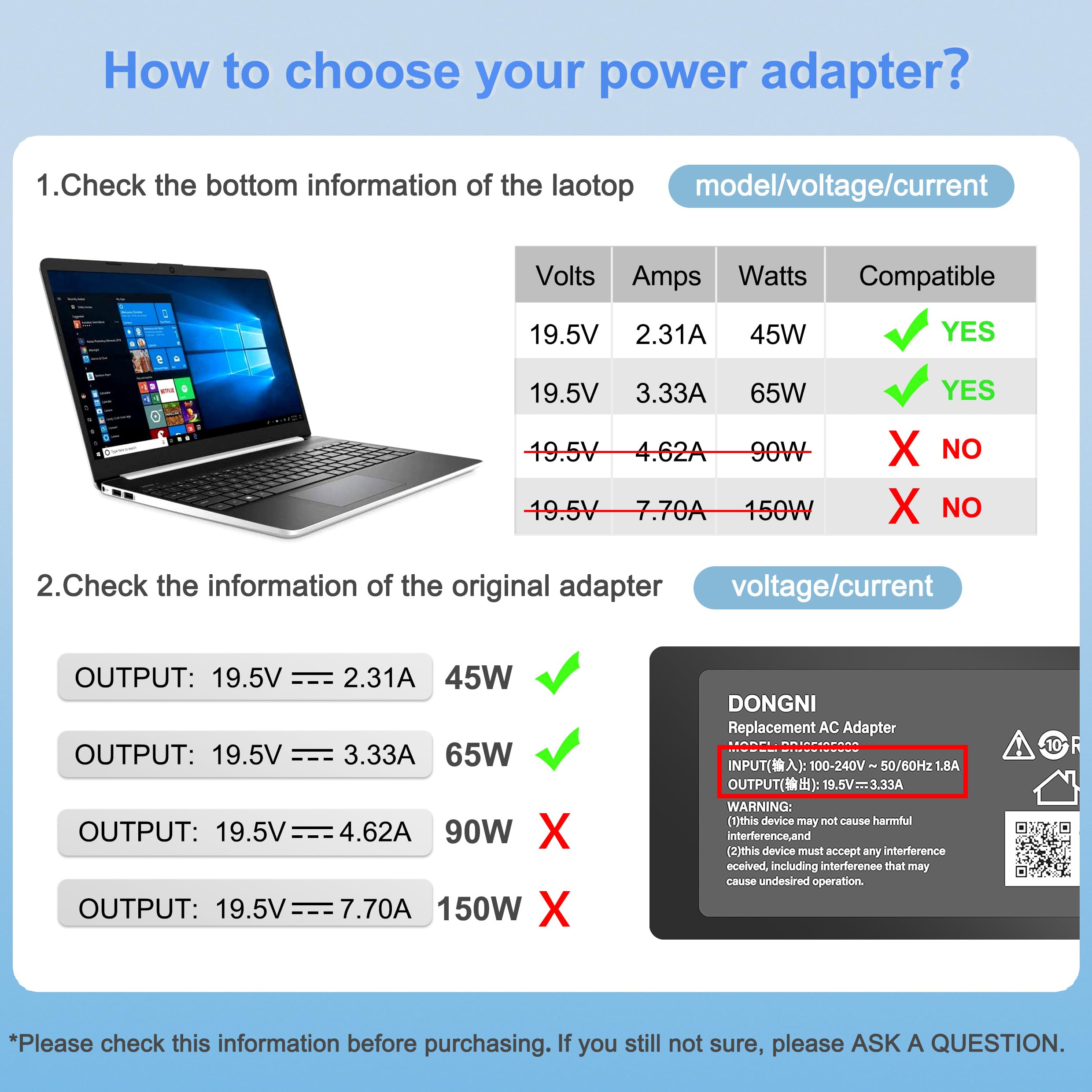 65W 19.5V 3.33A AC Adapter Charger Compatible with HP Pavilion x360 11 13 15 17, Envy X360 13 15, Zbook 14u G4 G5 15 G3, 15-f111dx 15-f211wm 15-f233wm 15-f278nr 15-r052nr Laptop Power Cord Blue Tip