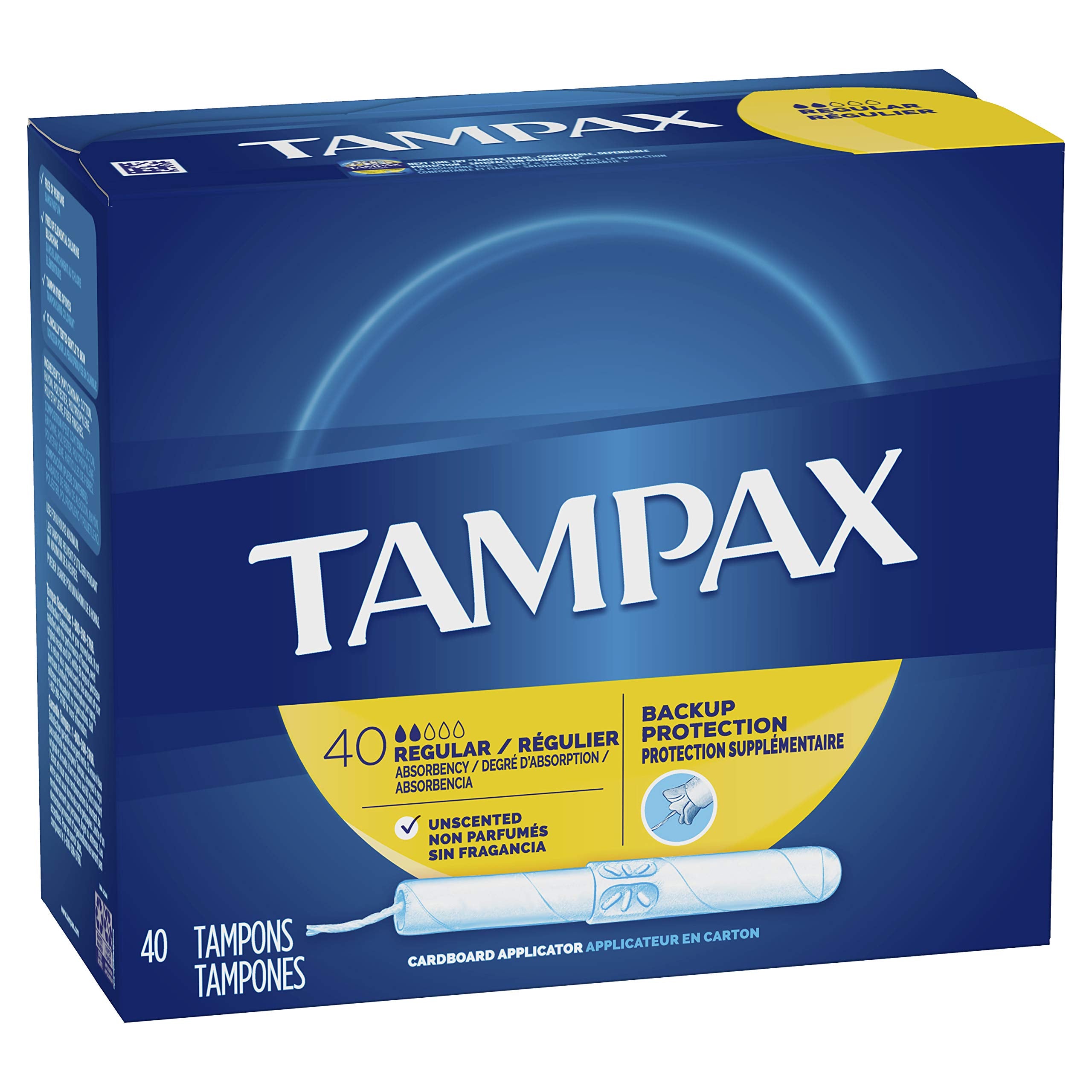 Tampax Cardboard Applicator Tampons, Regular, Unscented, 40 Count