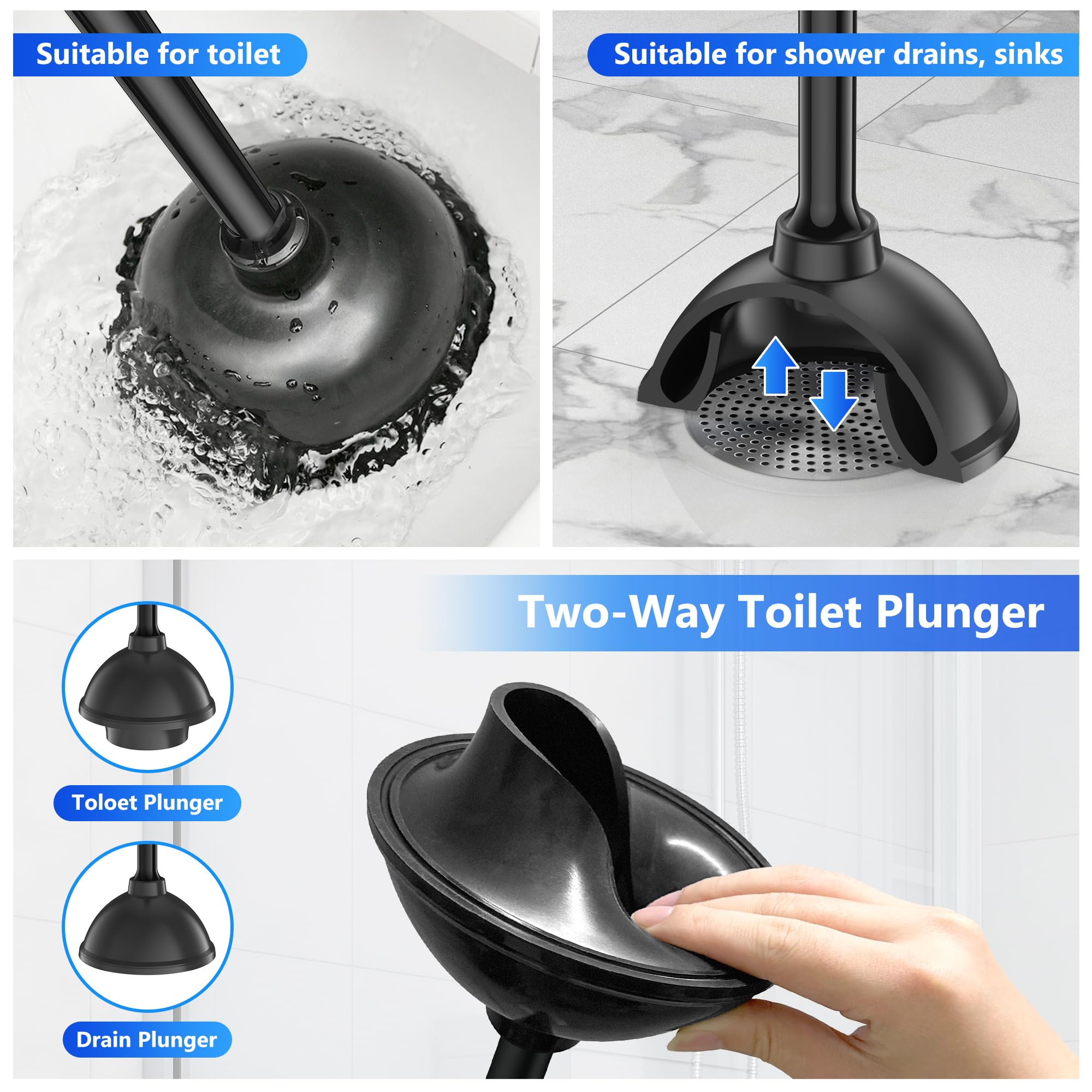 LOVLOY Toilet Plunger with Holder, Plunger with Unique Holder, Plungers for Bathroom with Holder, Toilet Plunger Heavy Duty (1, Black)