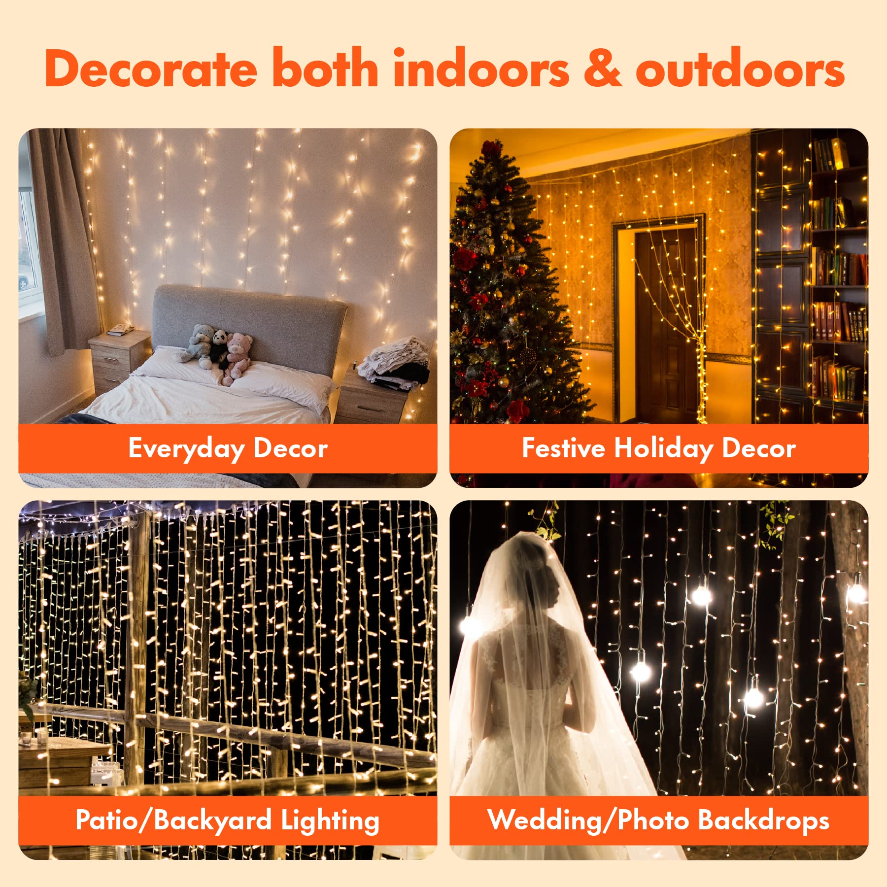 Twinkle Star 300 LED Curtain String Lights, 12 Modes Plug in Fairy Lights for Bedroom,Wedding,Party,Birthday, Hanging Twinkle Lights for Indoor Outdoor Wall Window Backdrop Decoration, Warm White