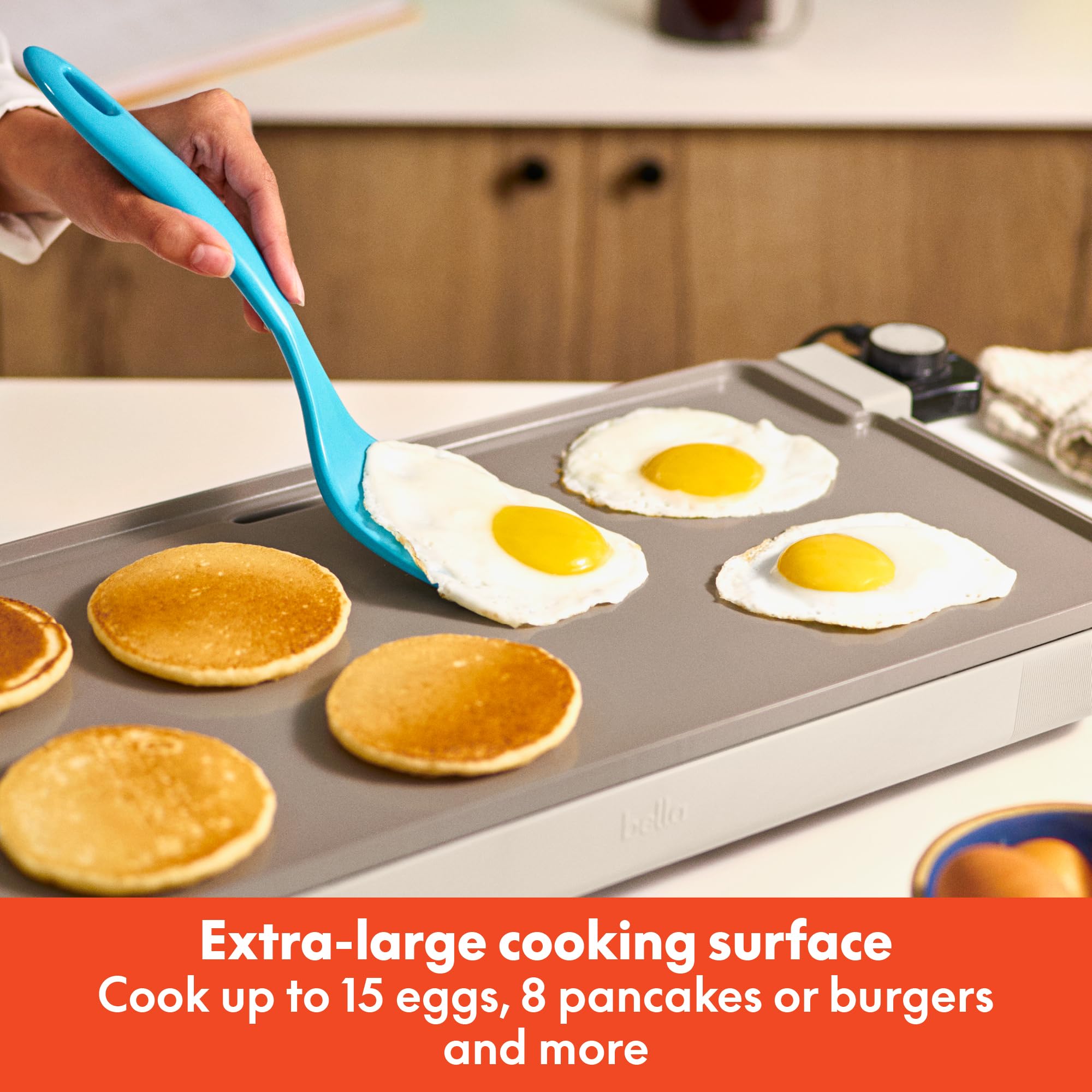 bella 12" x 22" Electric Griddle with EverGood™ Ceramic Nonstick Coating, Removable Temperature Probe, Dishwasher-Safe Drip Tray & Cool Touch Handles, Cook up to 15 Eggs, 1500 Watt, Oatmilk